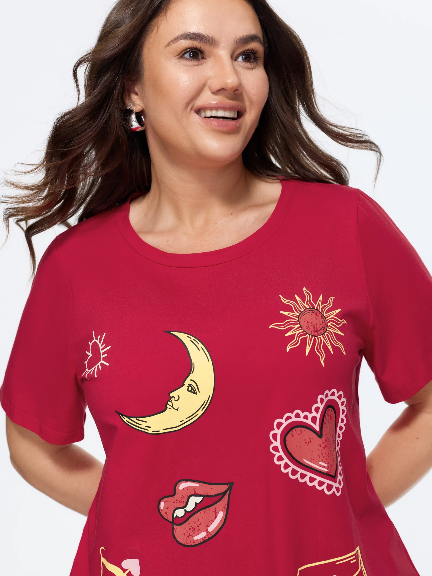 Cotton Romantic Print Round Neck T-Shirt