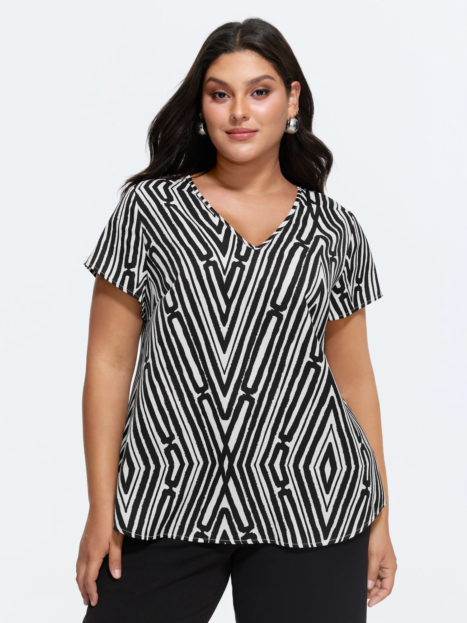 Asymmetrical Stripes Color Contrast Blouse