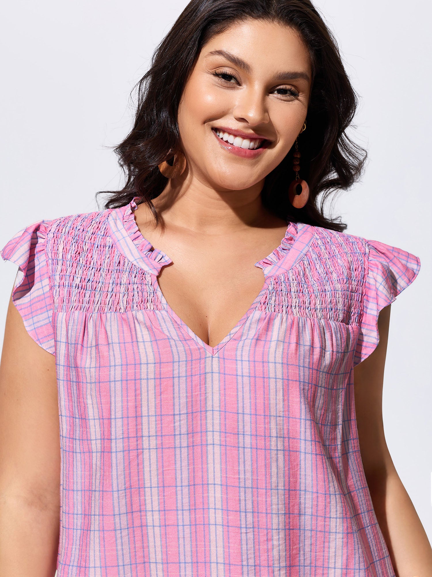 Colorful Striped Print Shirred Neckline Top