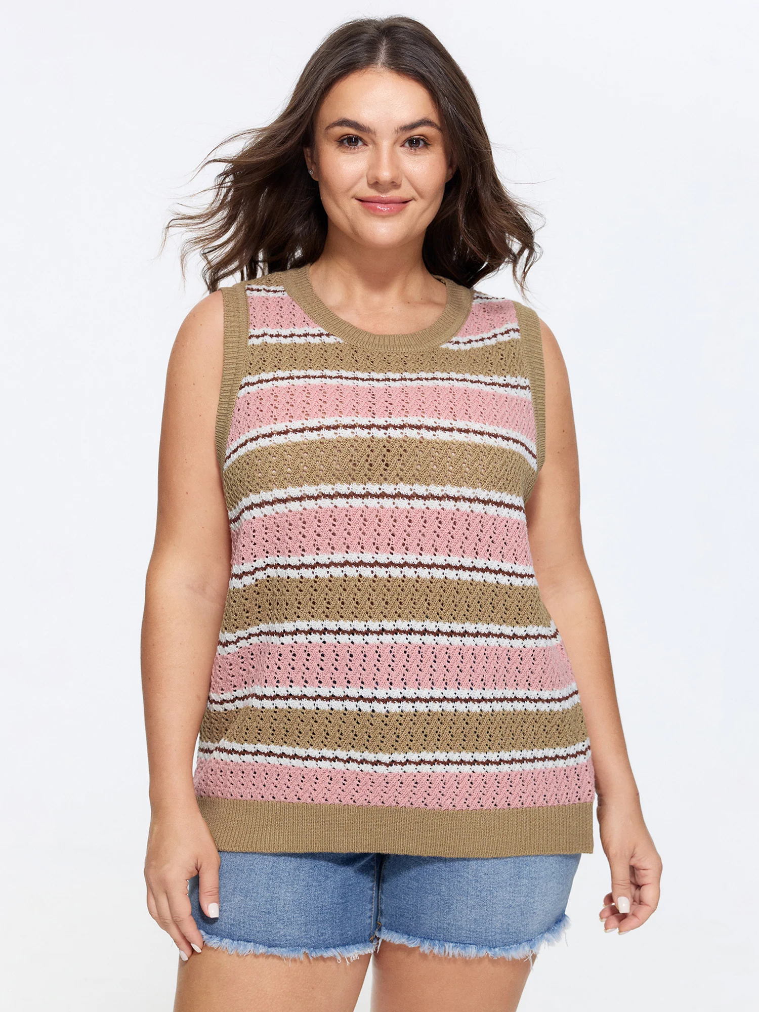 Striped Color-Block Sleeveless Sweater Vest