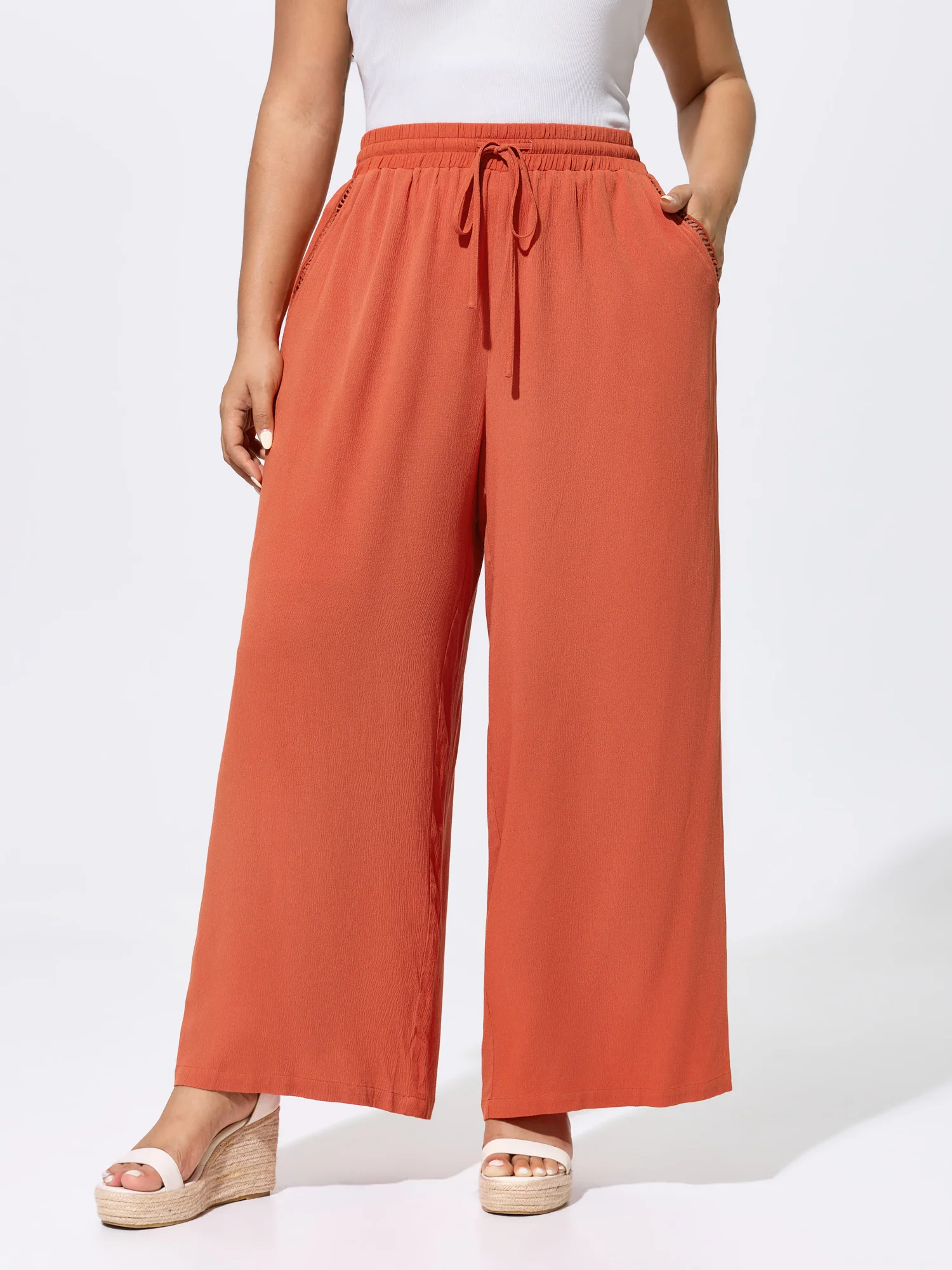 Drawstring Waist Breezy Straight-Leg Pants
