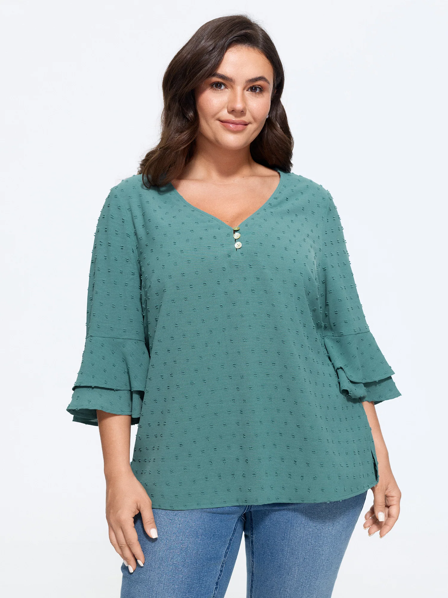 Textured Layered Flare Sleeve Blouse