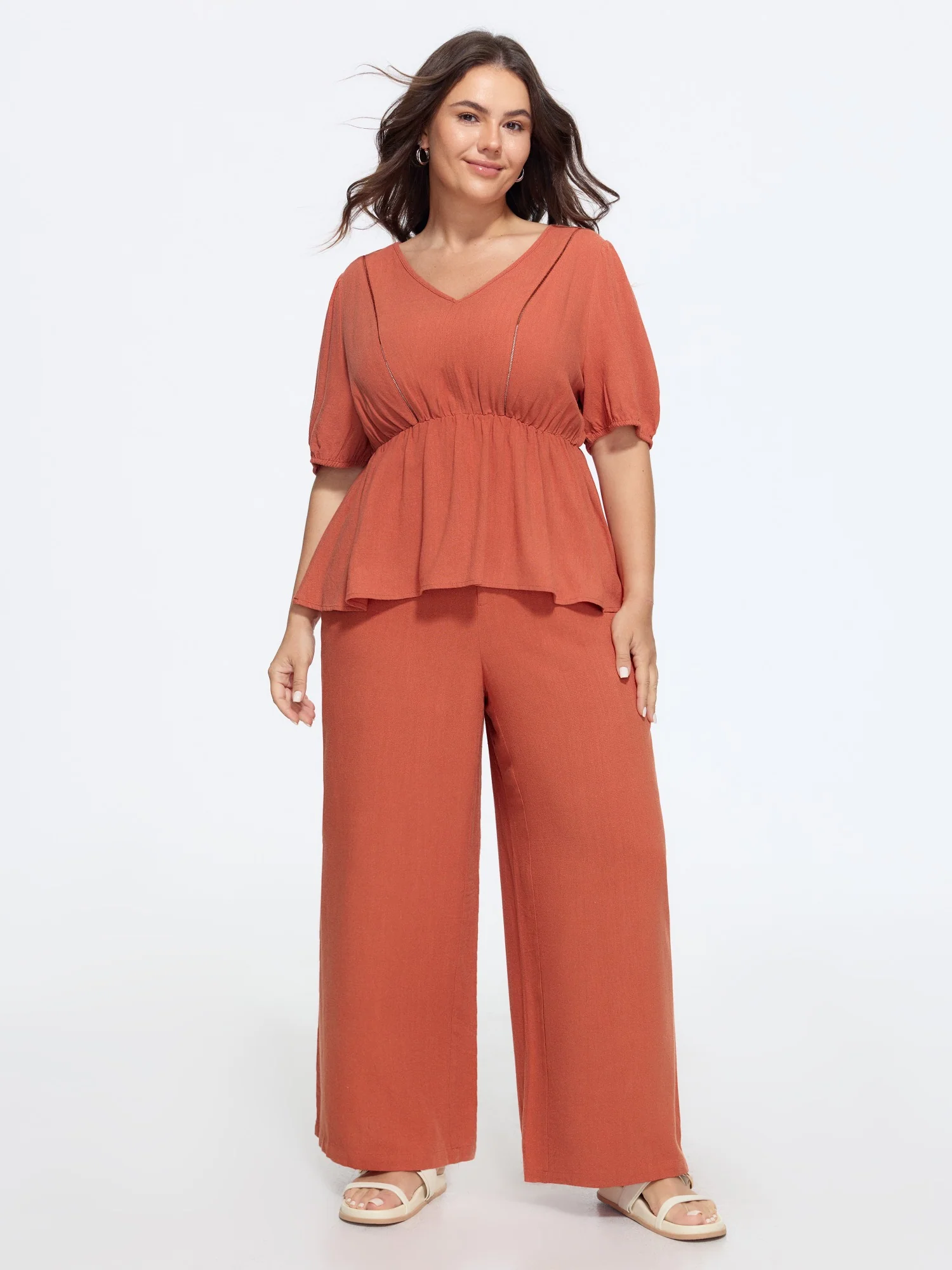 Linen Blend High Waist Straight-Leg Pants