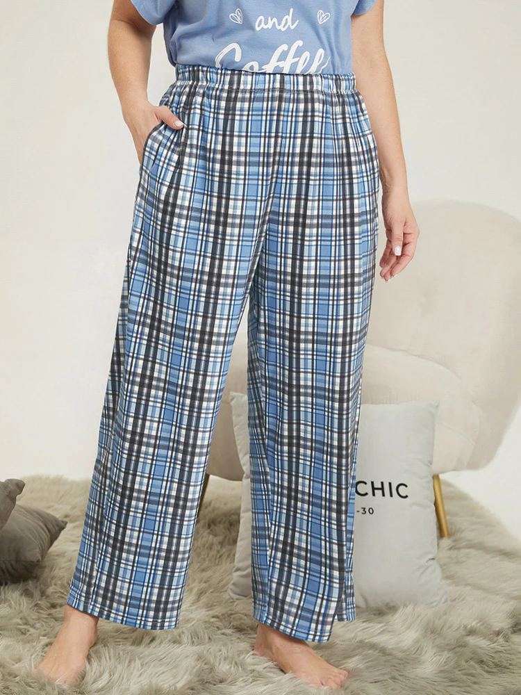 Plaid Print Pocket Elastic Waist Pajama Pants