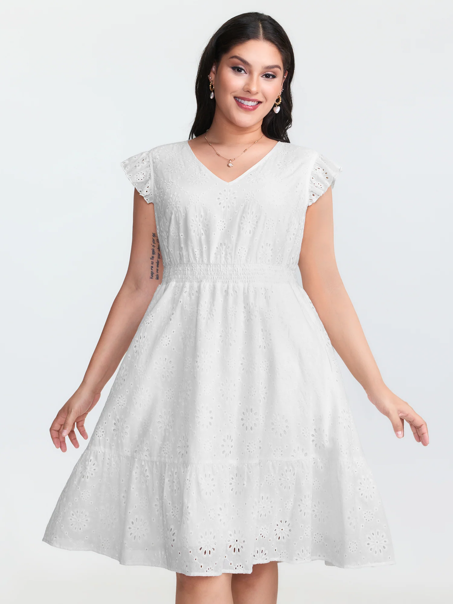 Cotton Lace Flutter Sleeve Mini Dress
