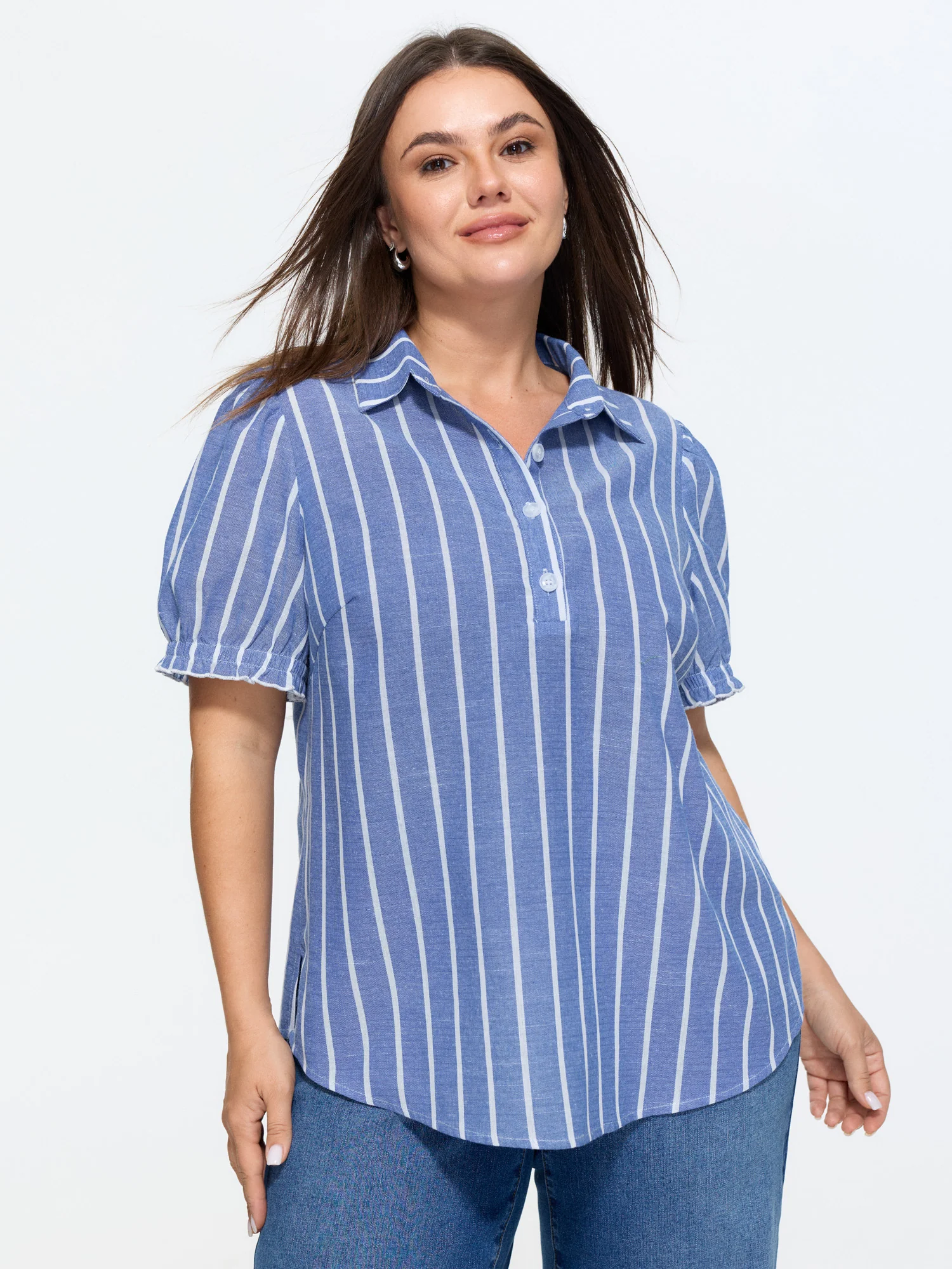 Pure Cotton Striped Puffy Sleeve Blouse