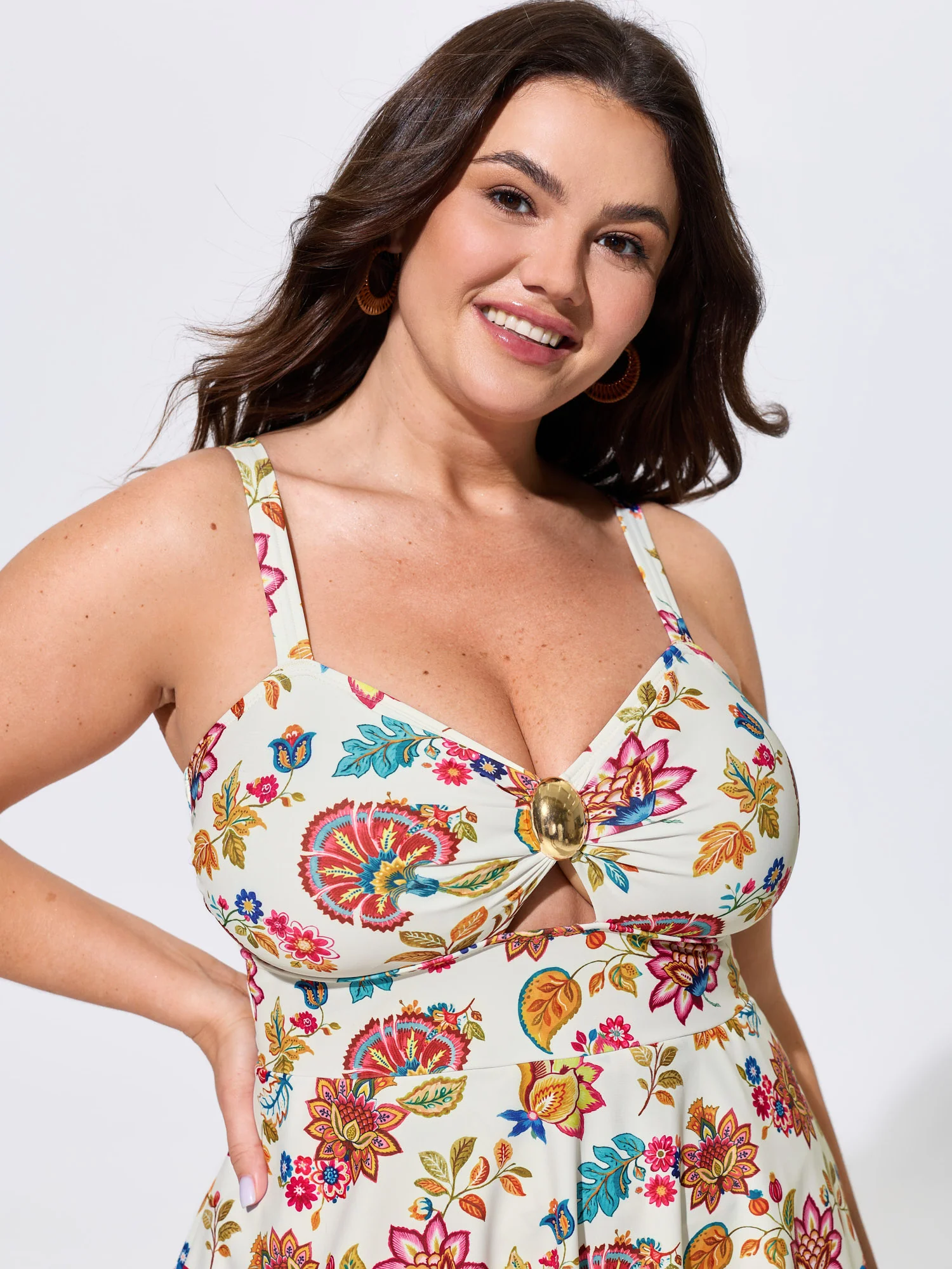 Floral Hollowed-Out Ring Detail Swim Dress