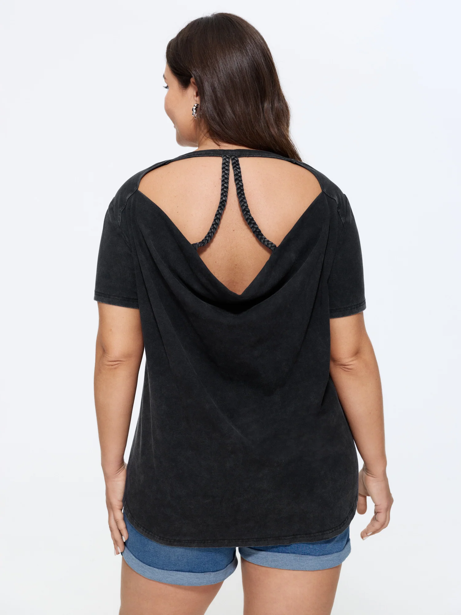 Cotton Textured Backless Ties Plain Knit Top