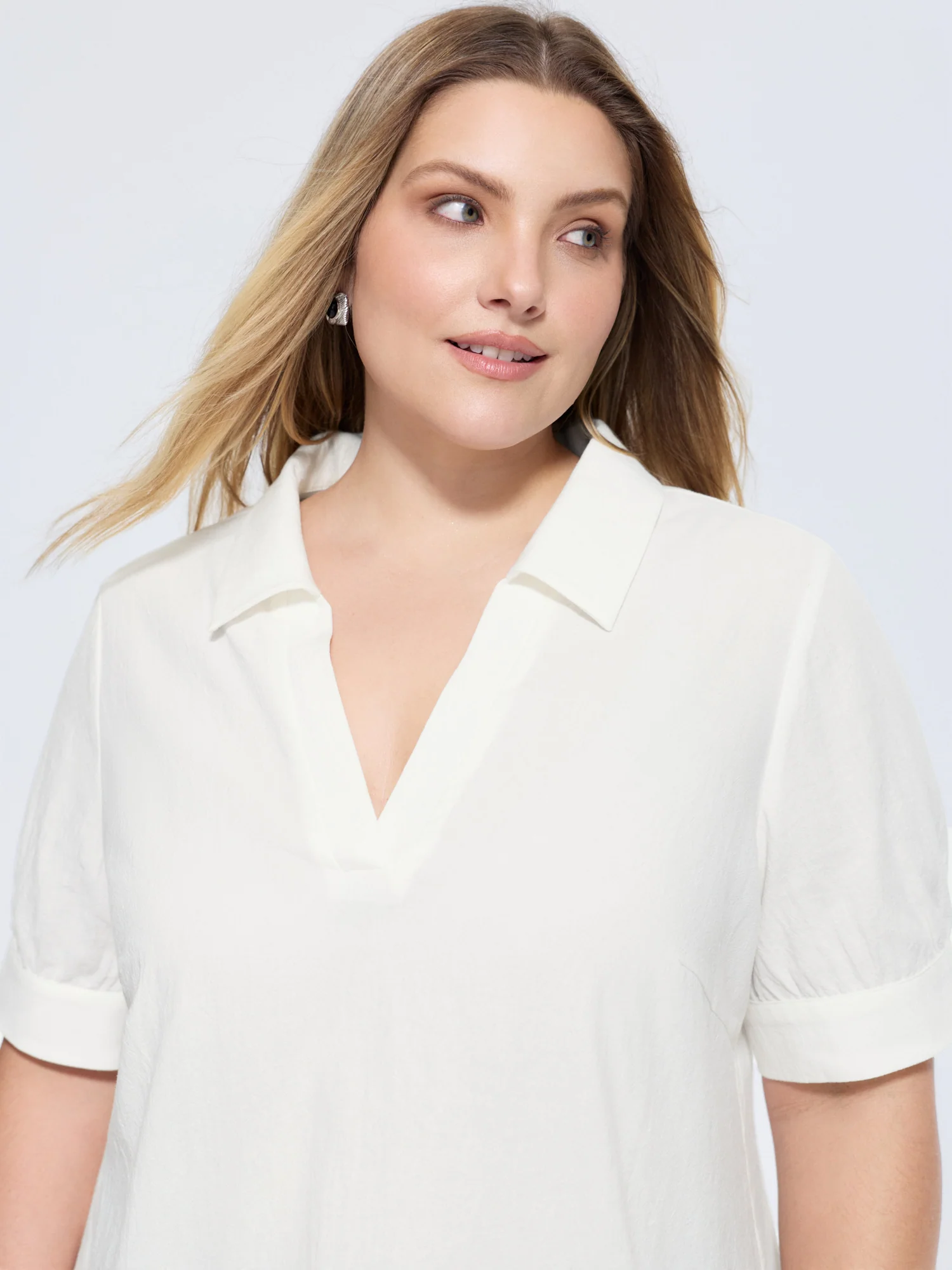 Cotton V-Neck Collared Long Length Blouse