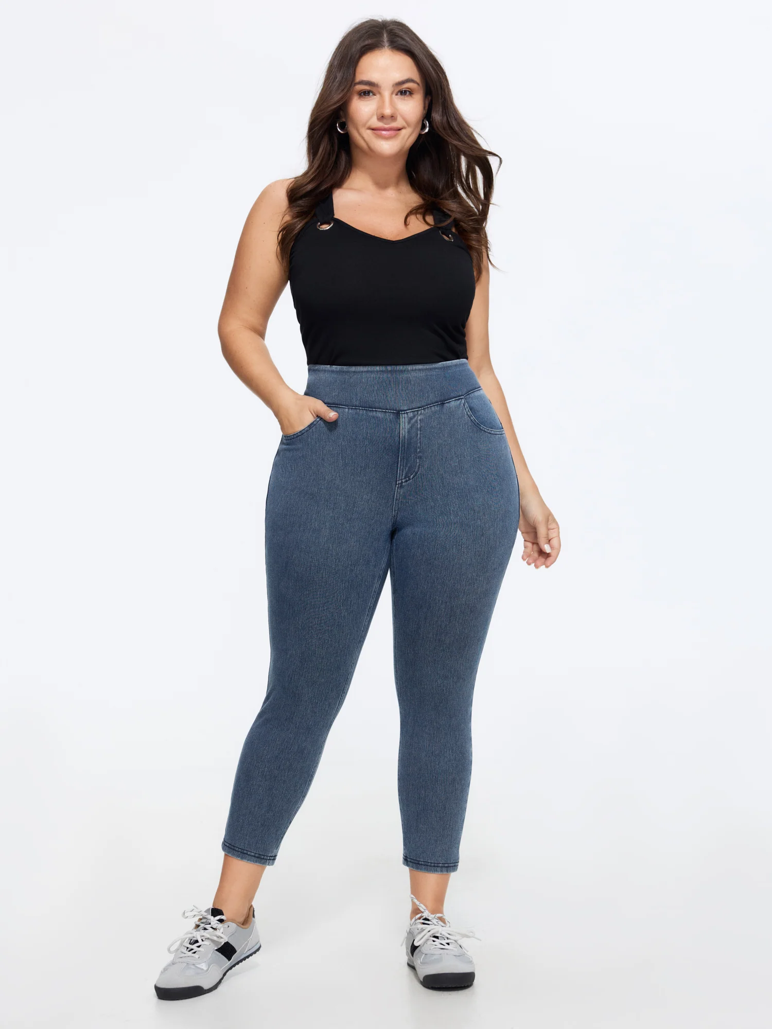 Stretchy Wide Waistband Pull-On Jeans