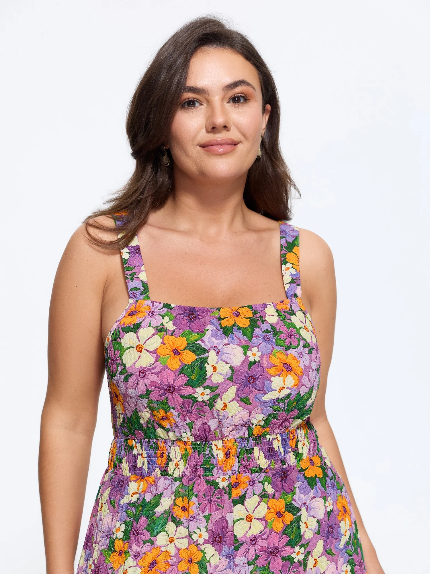 Multi Floral Print Shirred Waist Jogger Jumpsuit