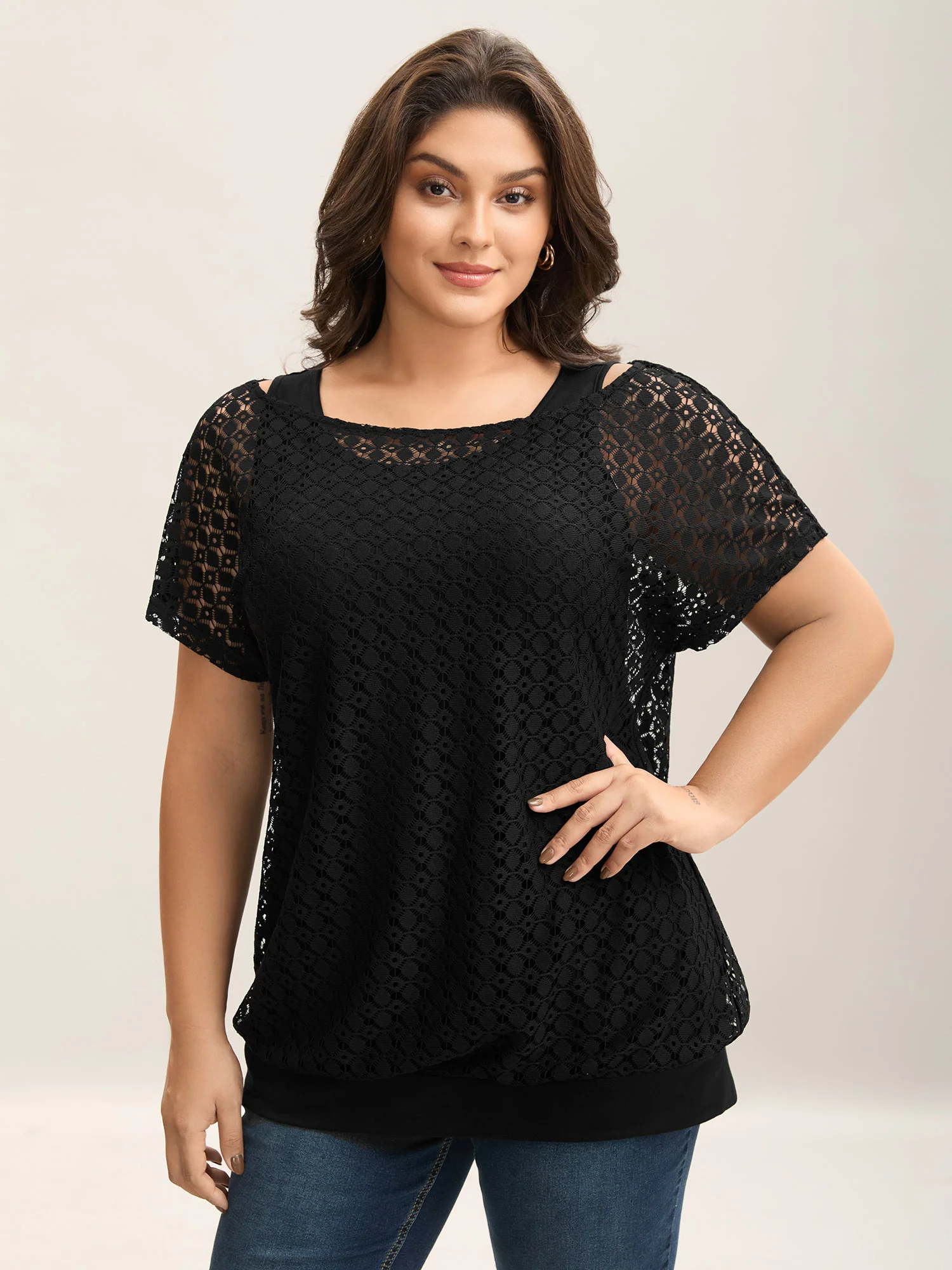 2-in-1 Cut-Out Plain Knit Top