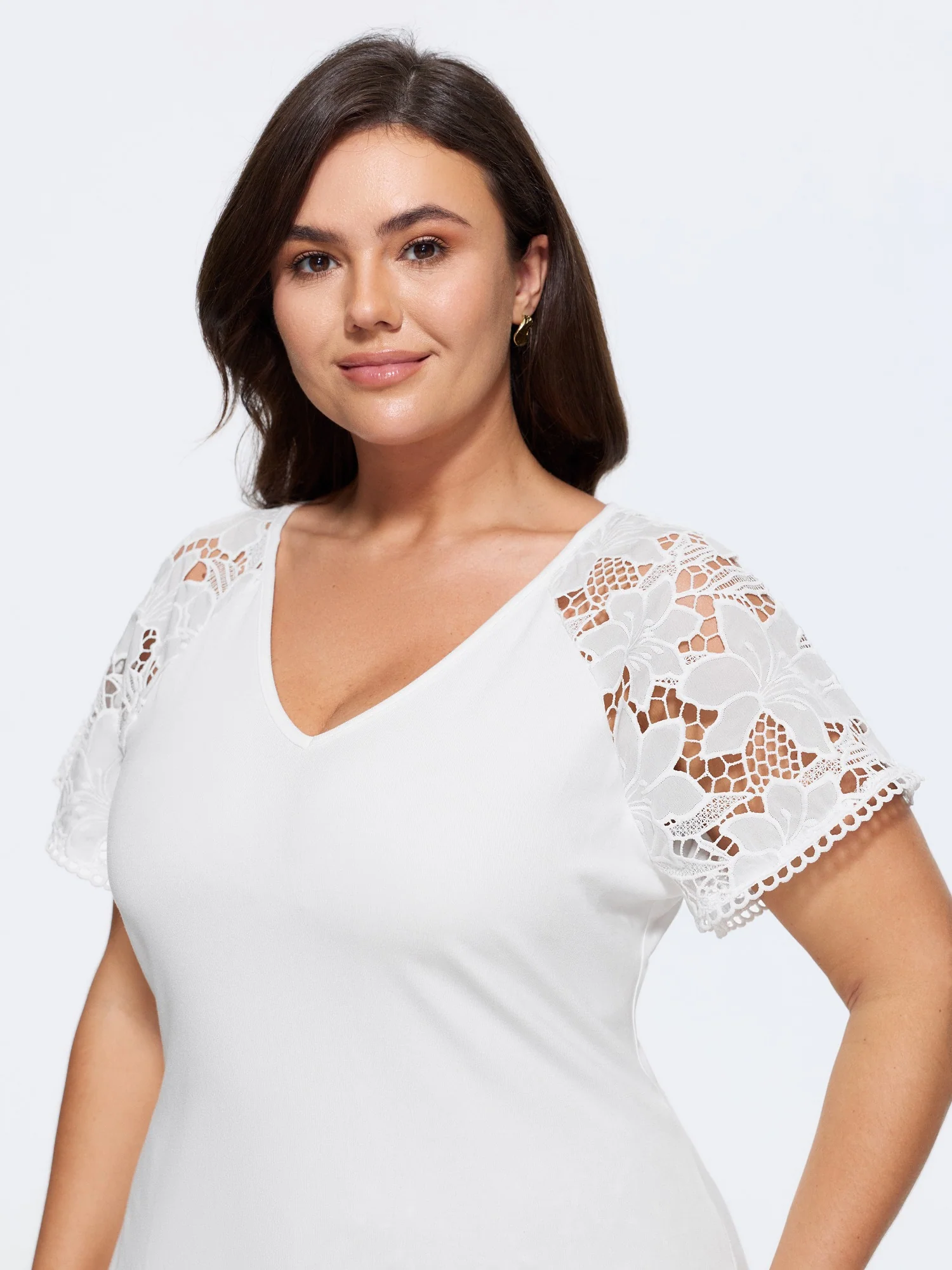 V-Neck Lace Sleeve T-Shirt