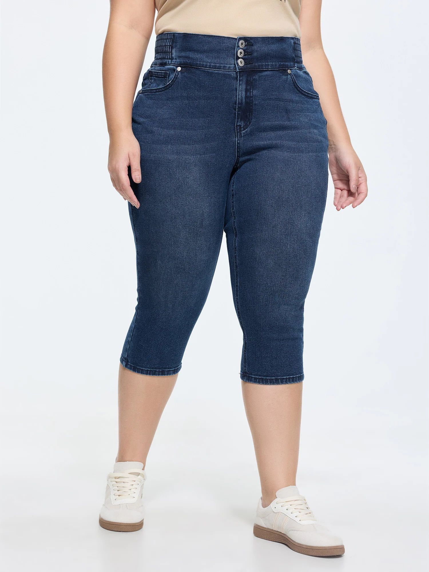 Stretchy Shirred Waist Cropped Jeans