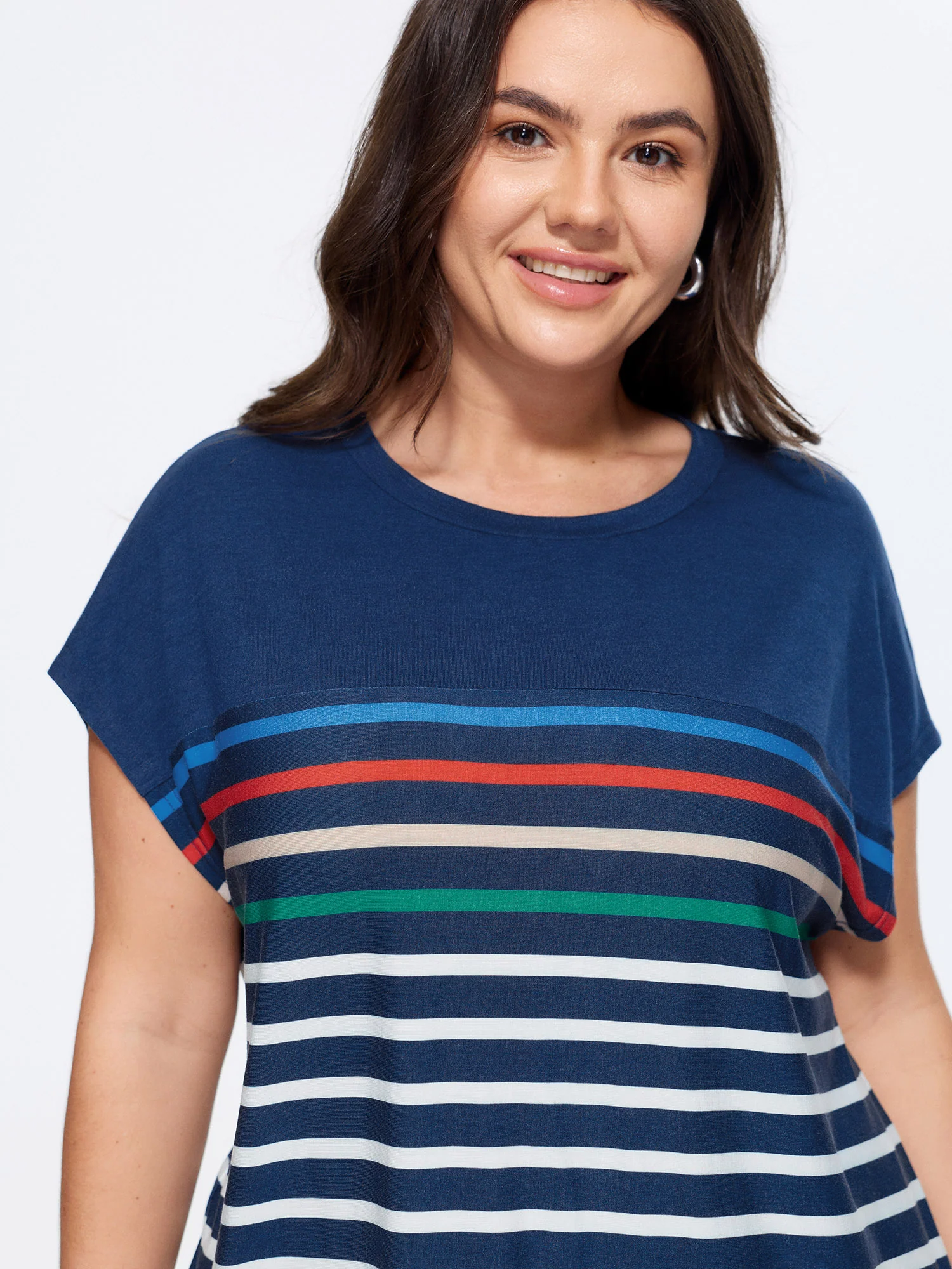 Supersoft Multi Stripe Print Dolman Sleeve T-Shirt