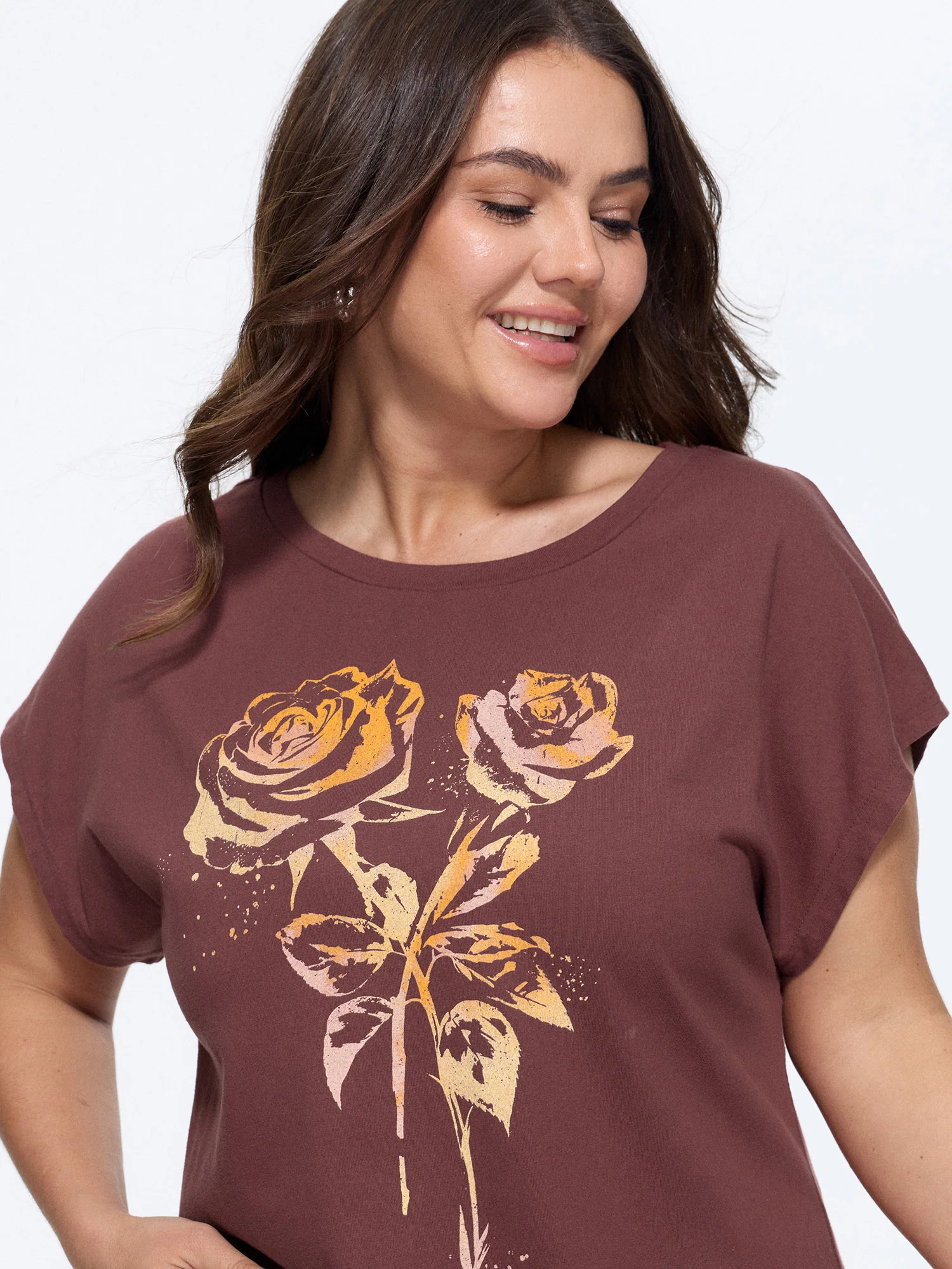 Cotton Floral Print Dolman Sleeve T-Shirt