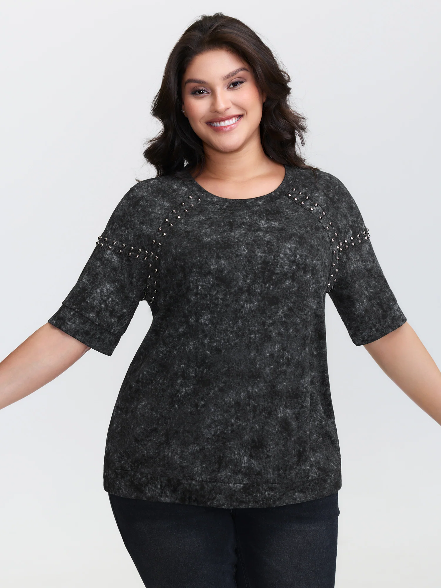 Rivets Snowflake Effect Stretchy T-Shirt