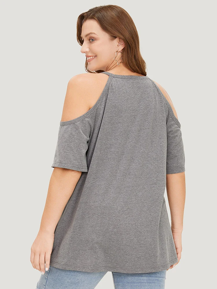 Star Leopard Cold Shoulder Heather T-shirt