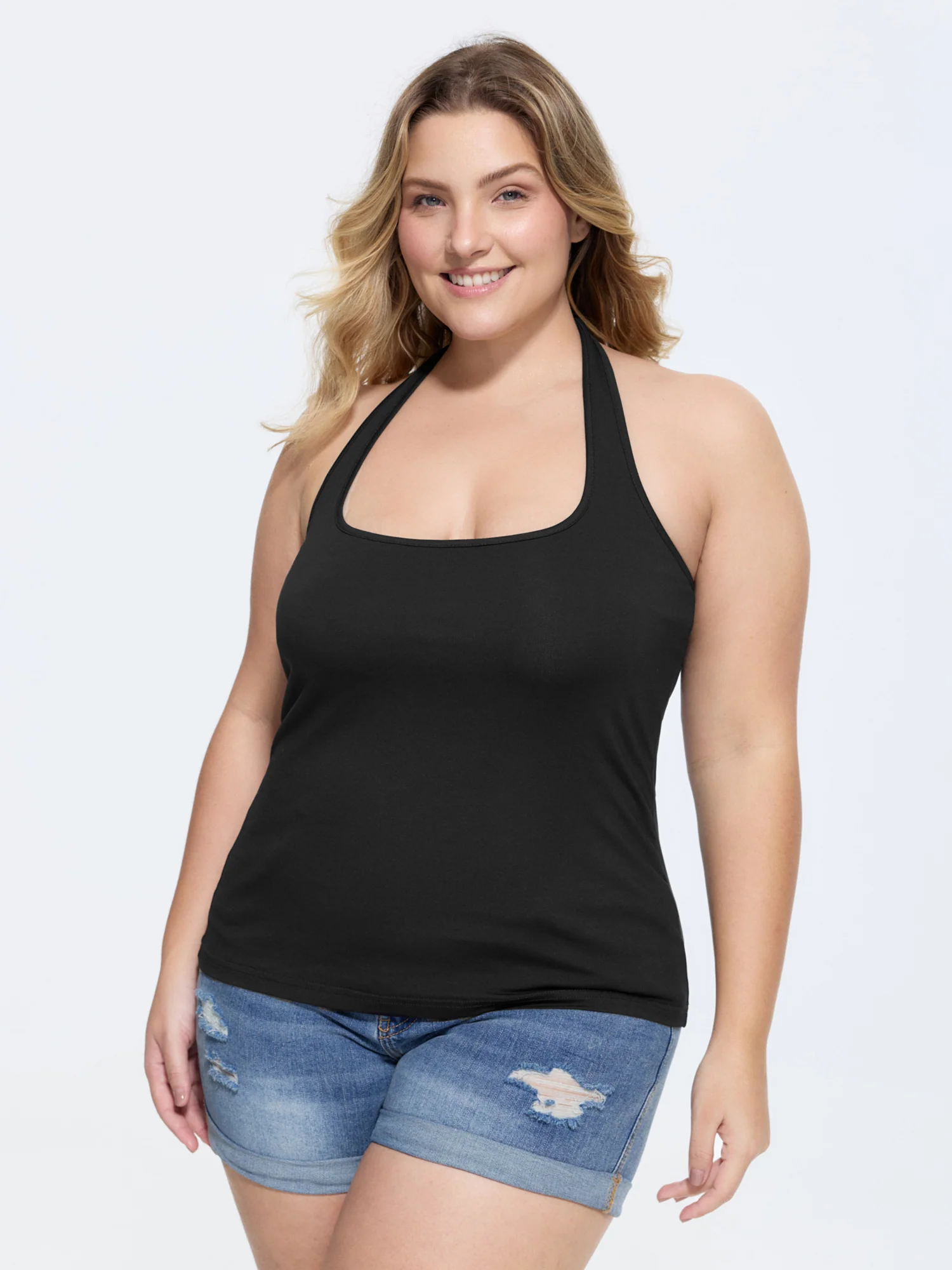 Cotton Supported Bra Stretchy Halter Neckline Tank Top