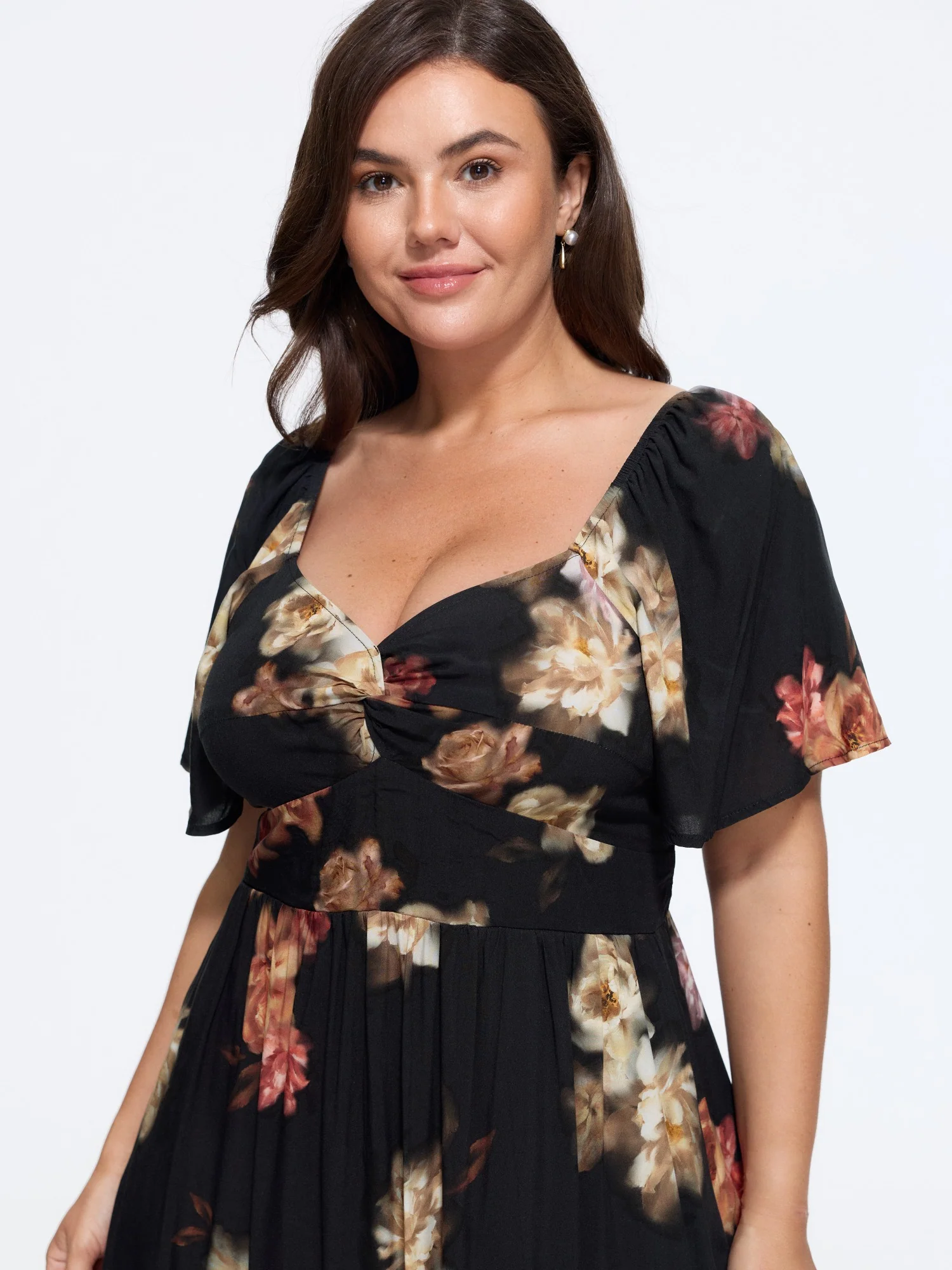 Supersoft Floral Print Twist Front Midi Dress