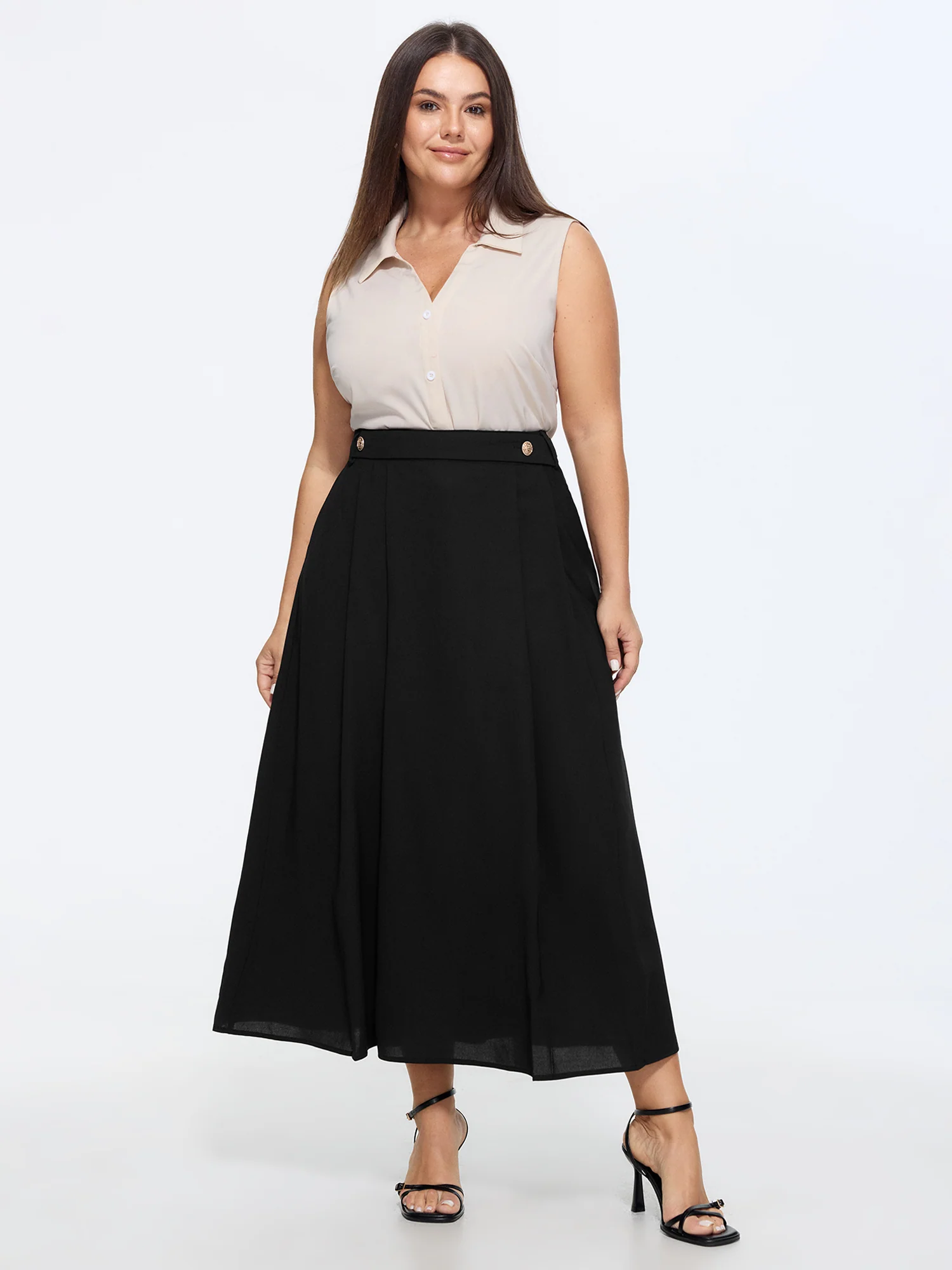 Waist Beaded Pleated Flowy Maxi Skirt