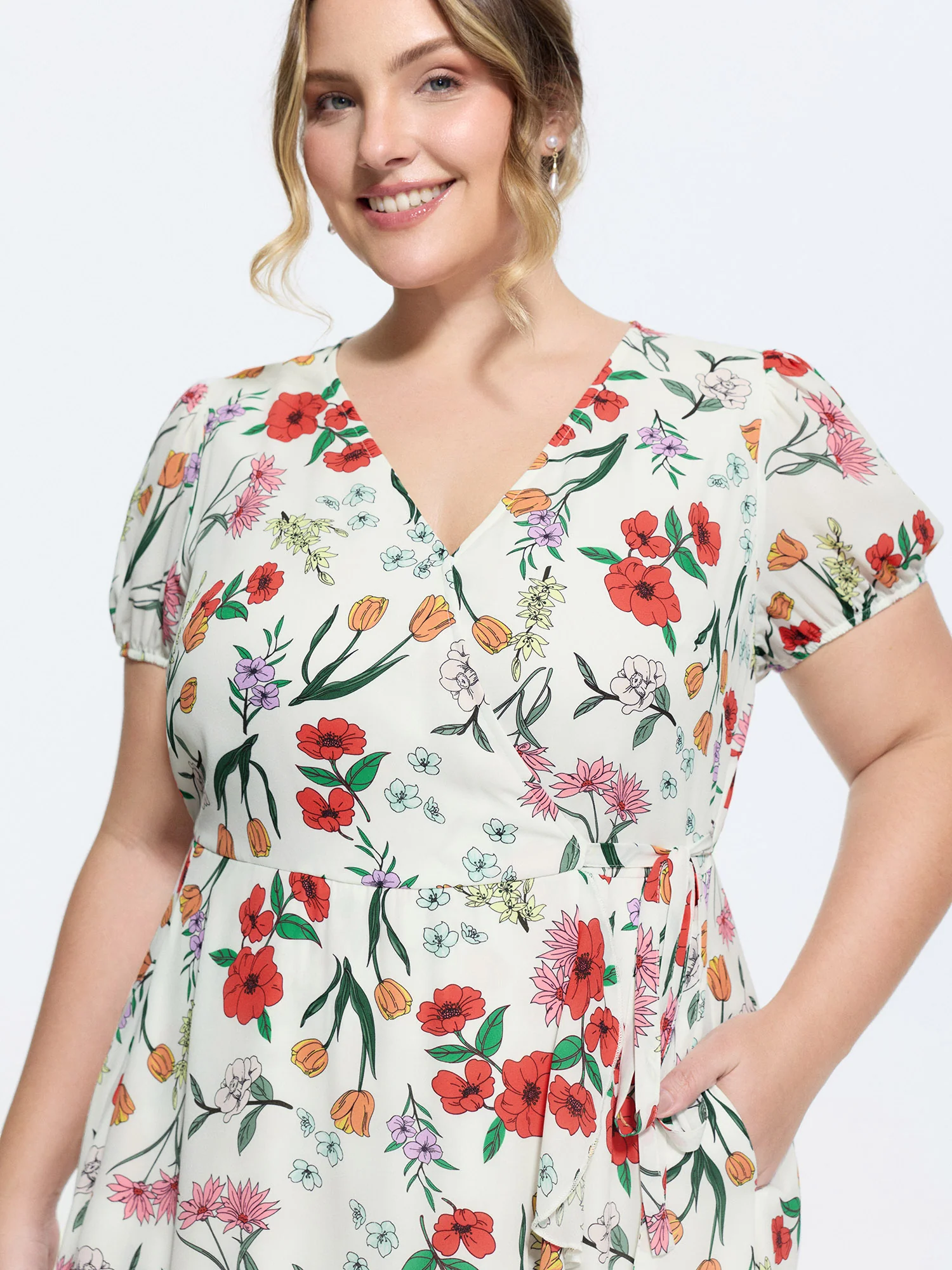 Floral Print Side-Tie Midi Dress
