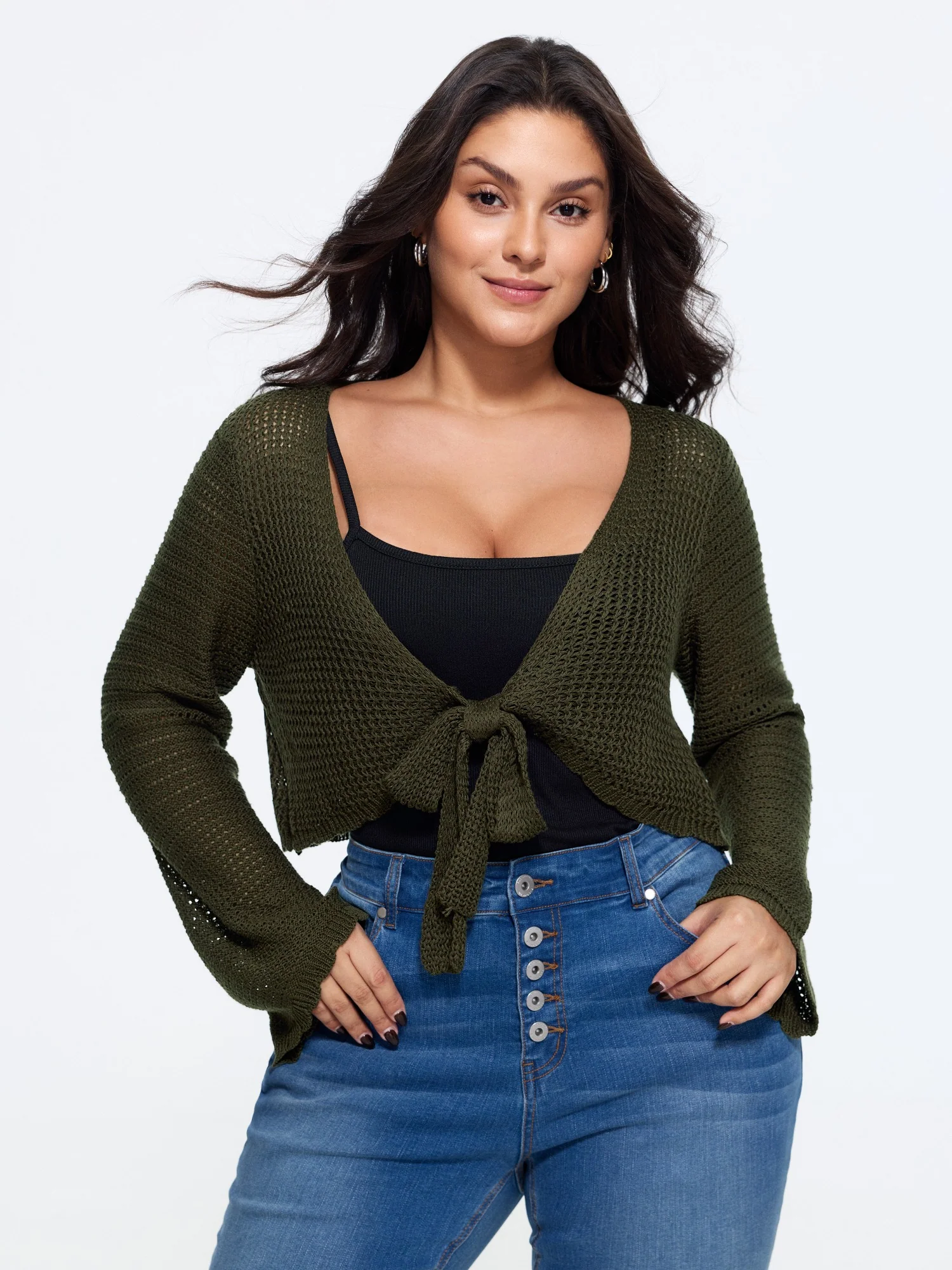Cut Out Front Tie Cropped Cardigan