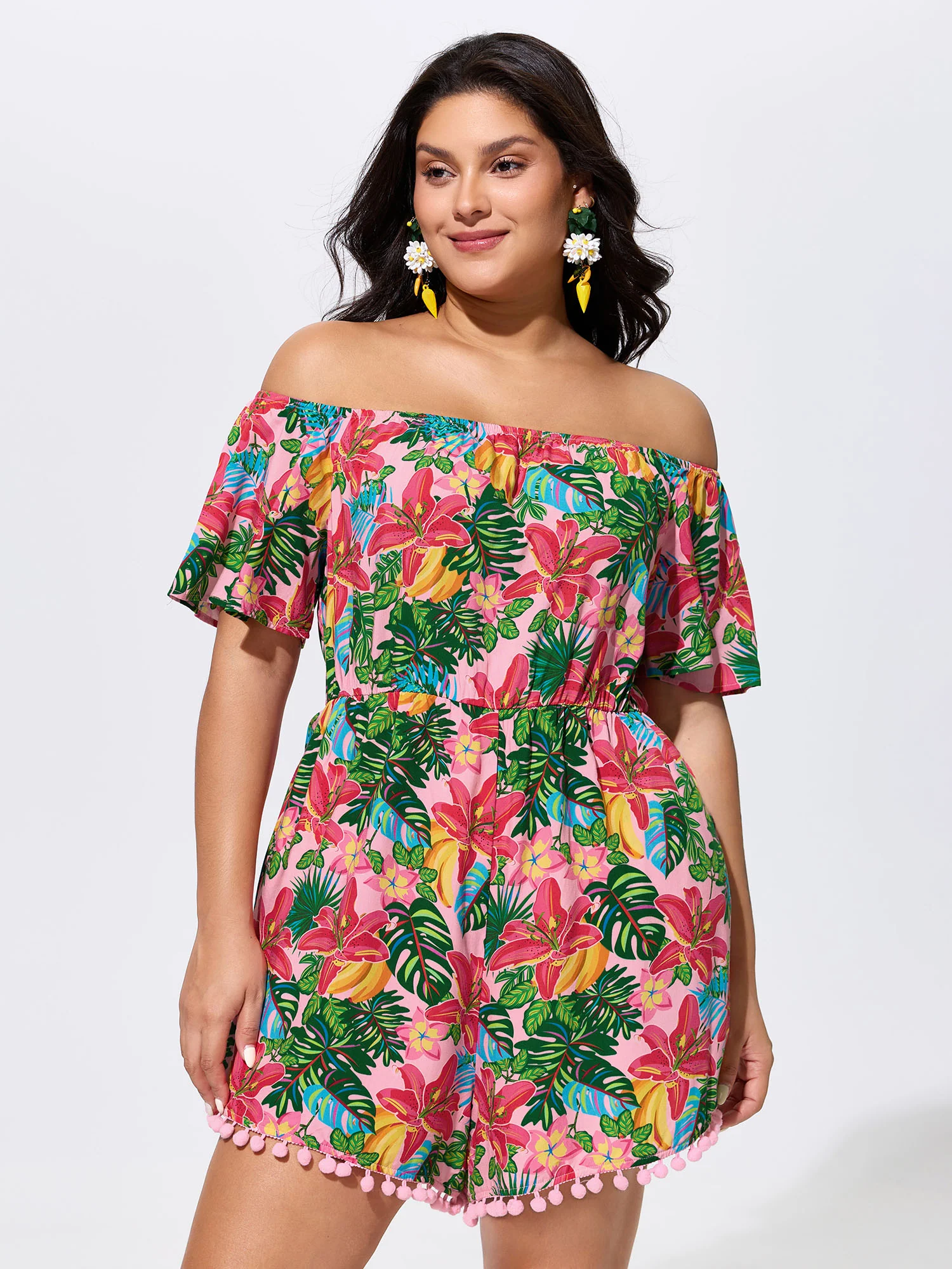 Vibrant Floral Print Off-Shoulder Romper
