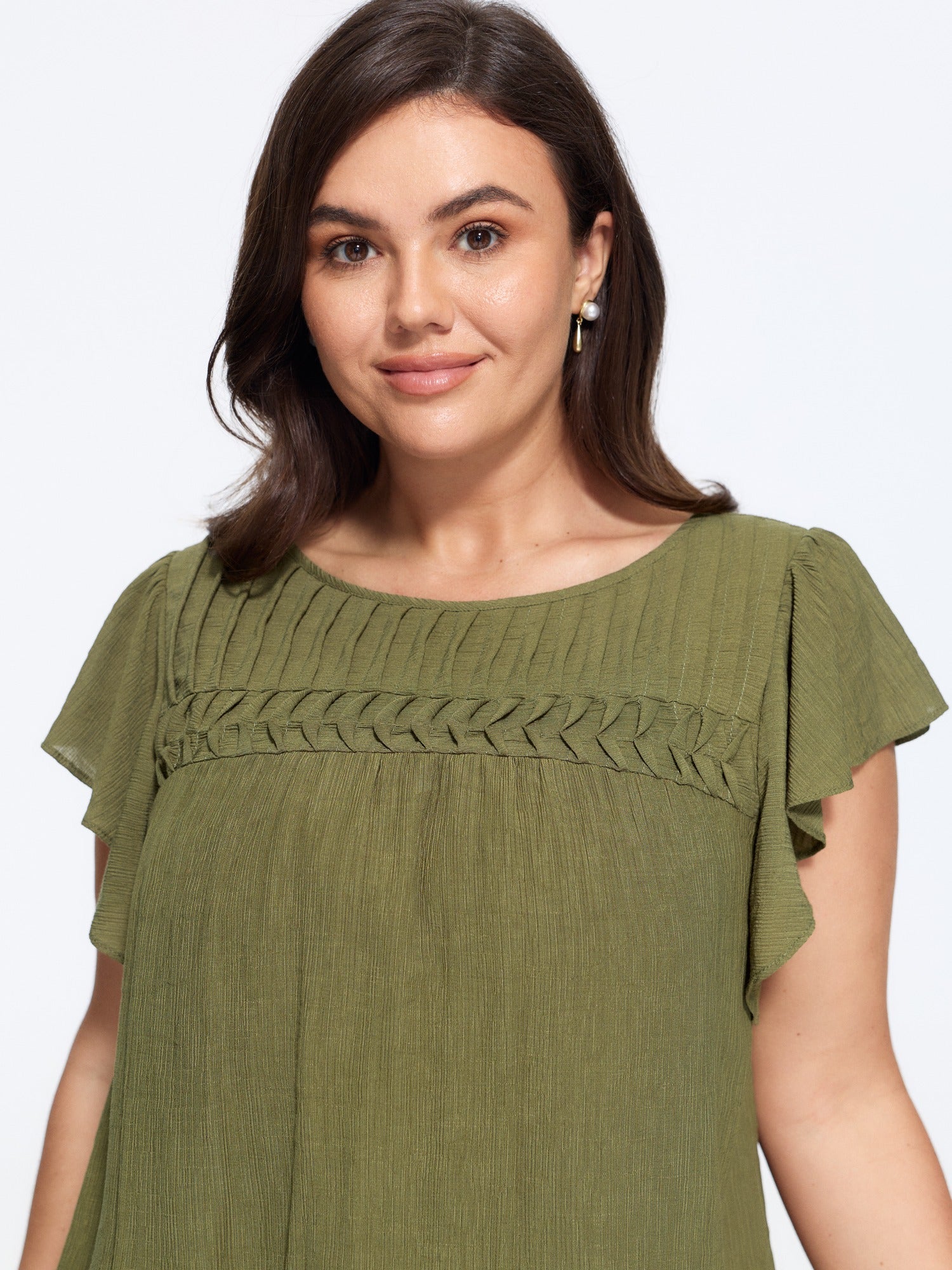 Textured Front Pleat Flutter Sleeve Blouse