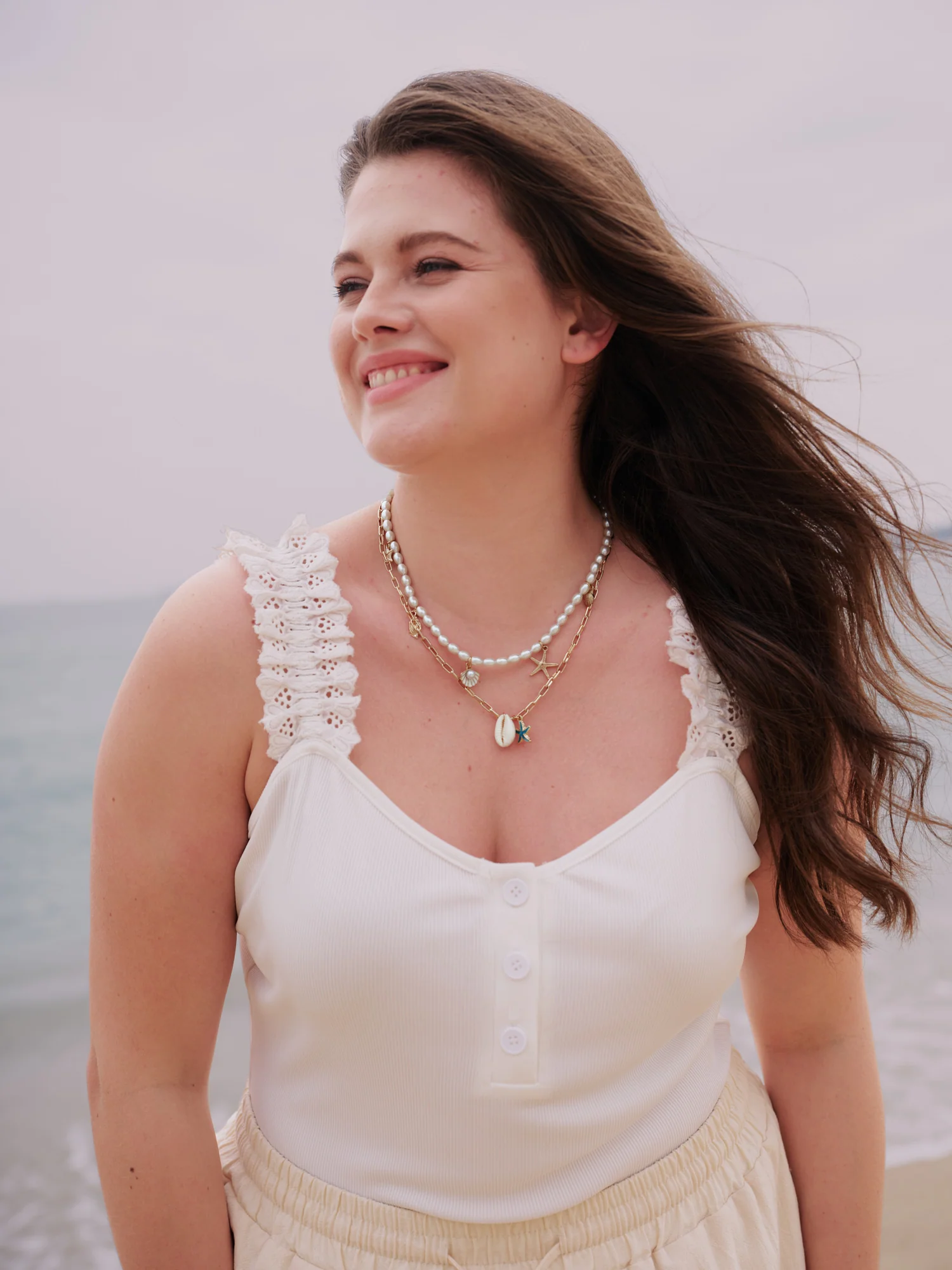 Layered Chain & Pearl Ocean Charm Necklace