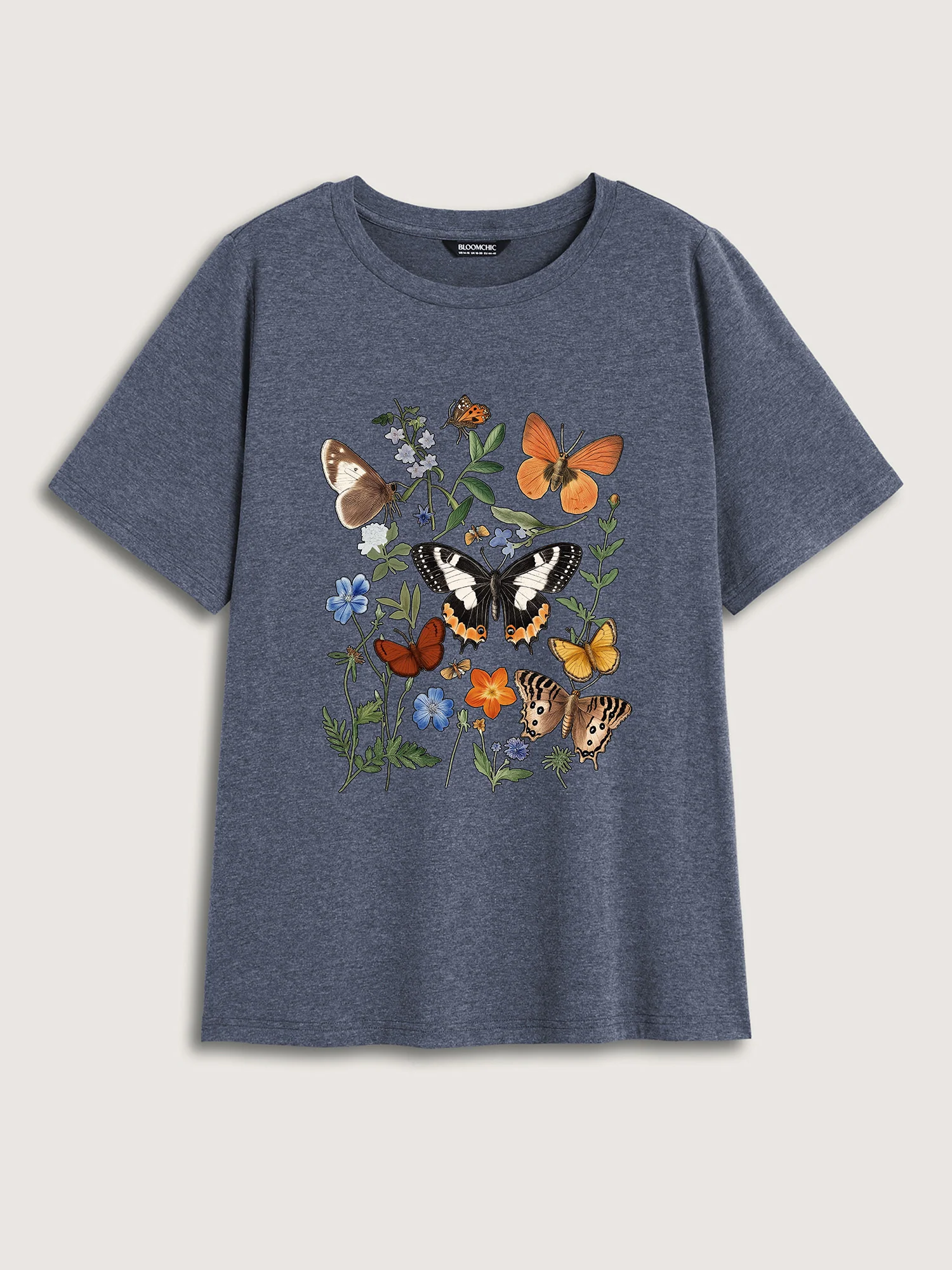 Butterfly Garden Print Crew Neck T-Shirt