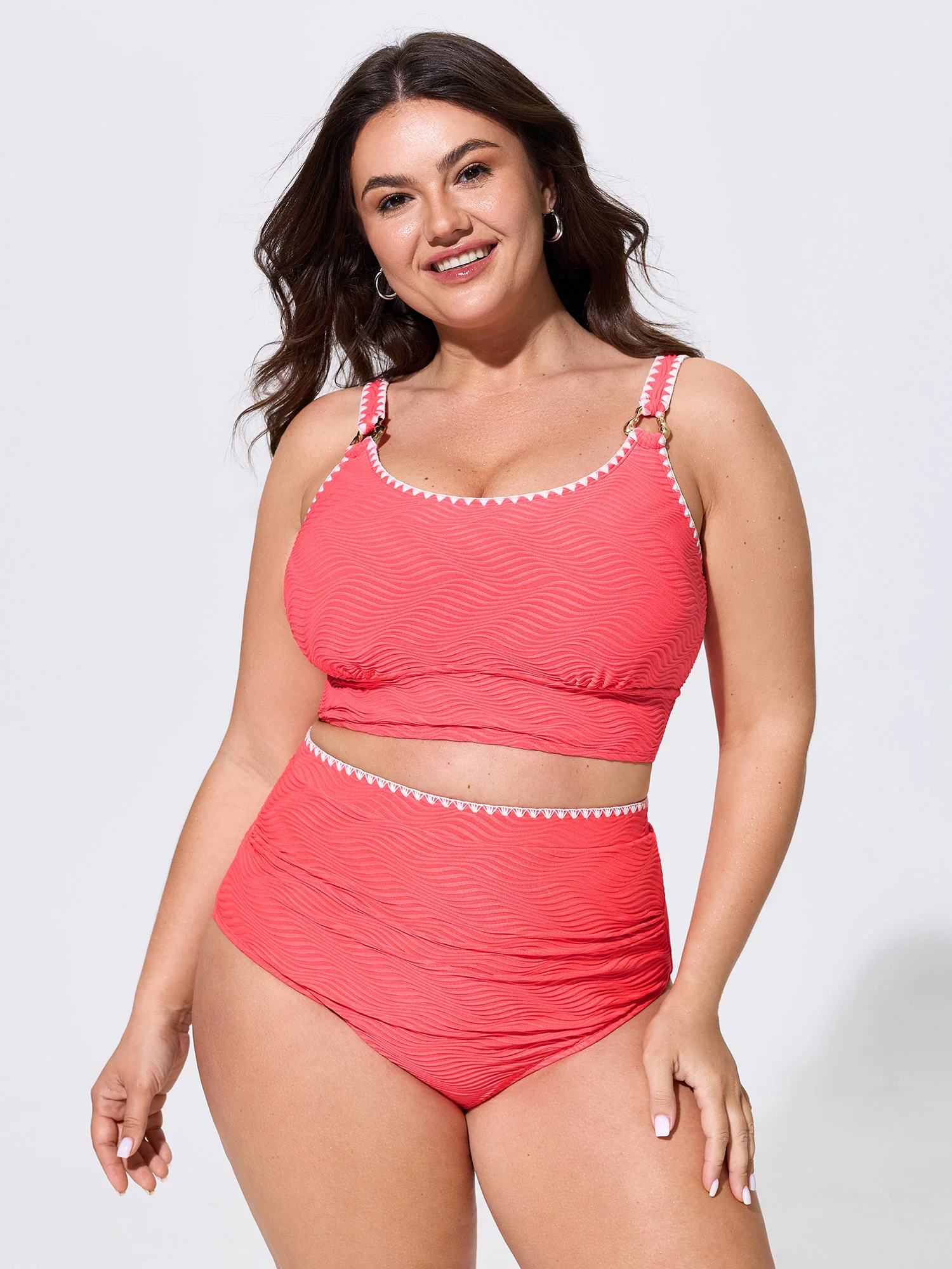 Textured Embroidered Edge Swim Top