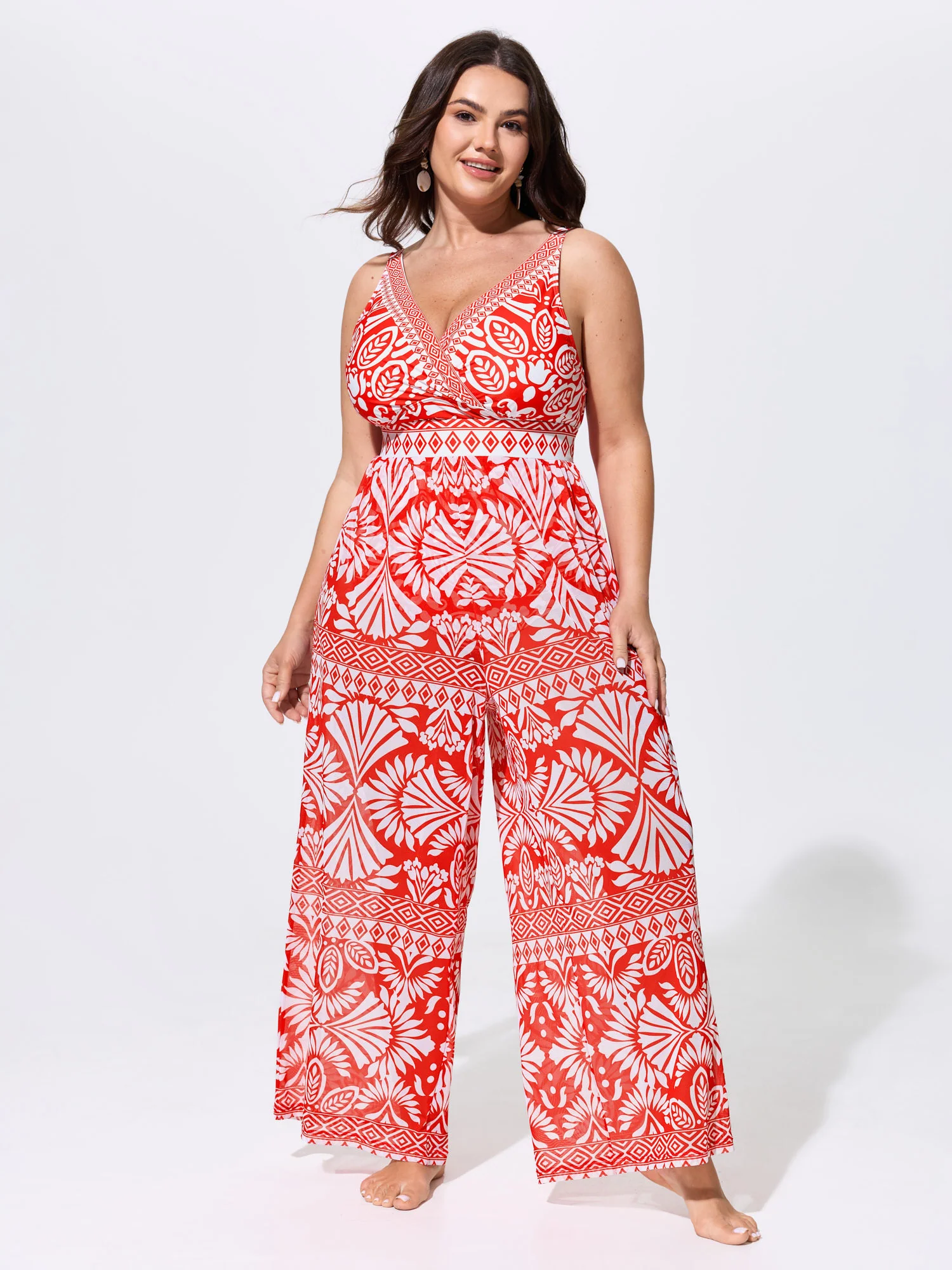 Pants Set Geometric Print One-Piece Swimsuit