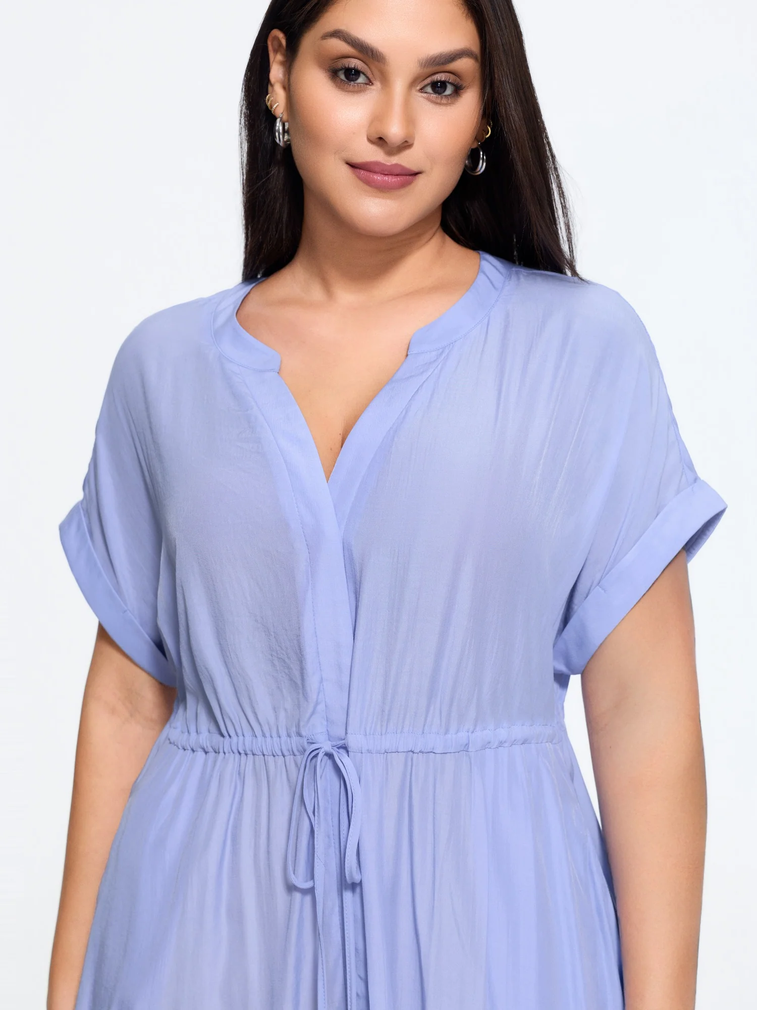Dolman Sleeve Waist-Defining Midi Dress