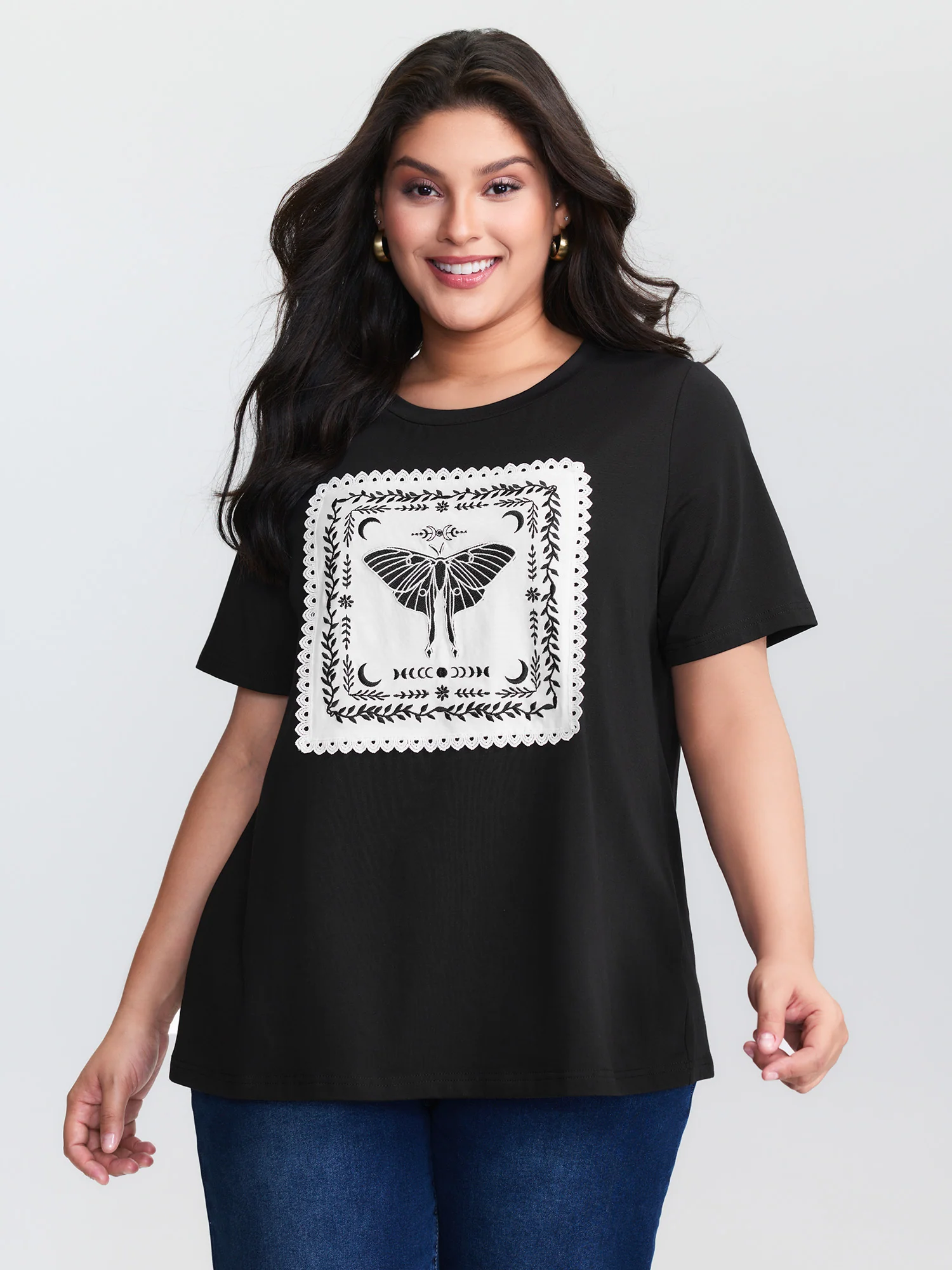 Cotton Appliqu�� Embroidery Lace Trim T-Shirt