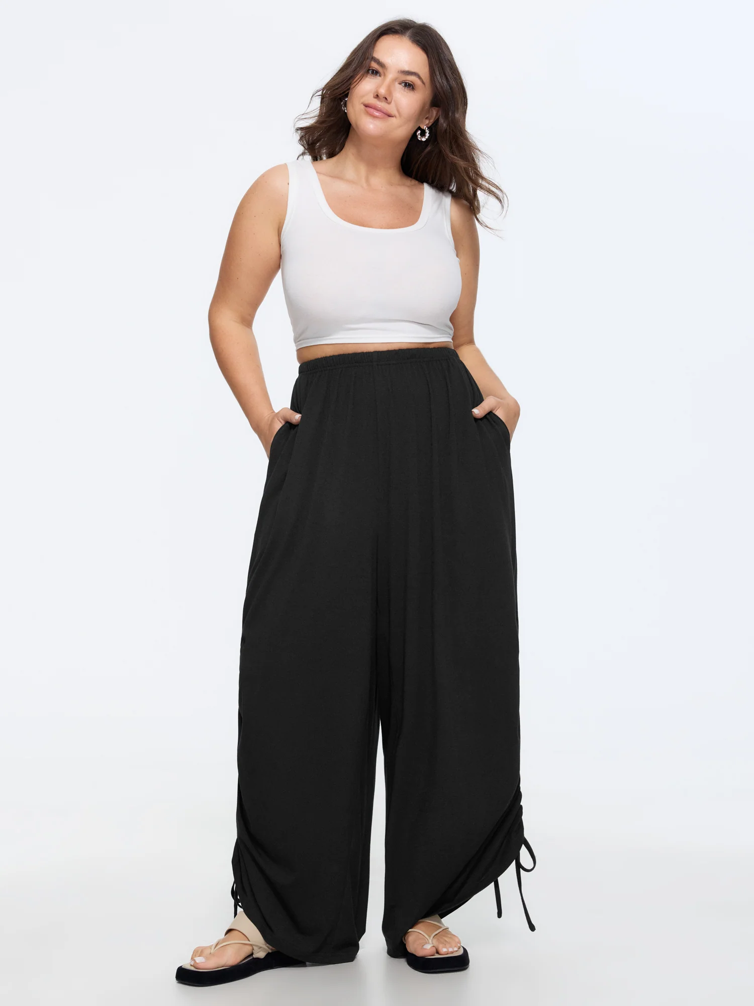 Supersoft Elastic Waist Side Drawstring Wide Leg Pants