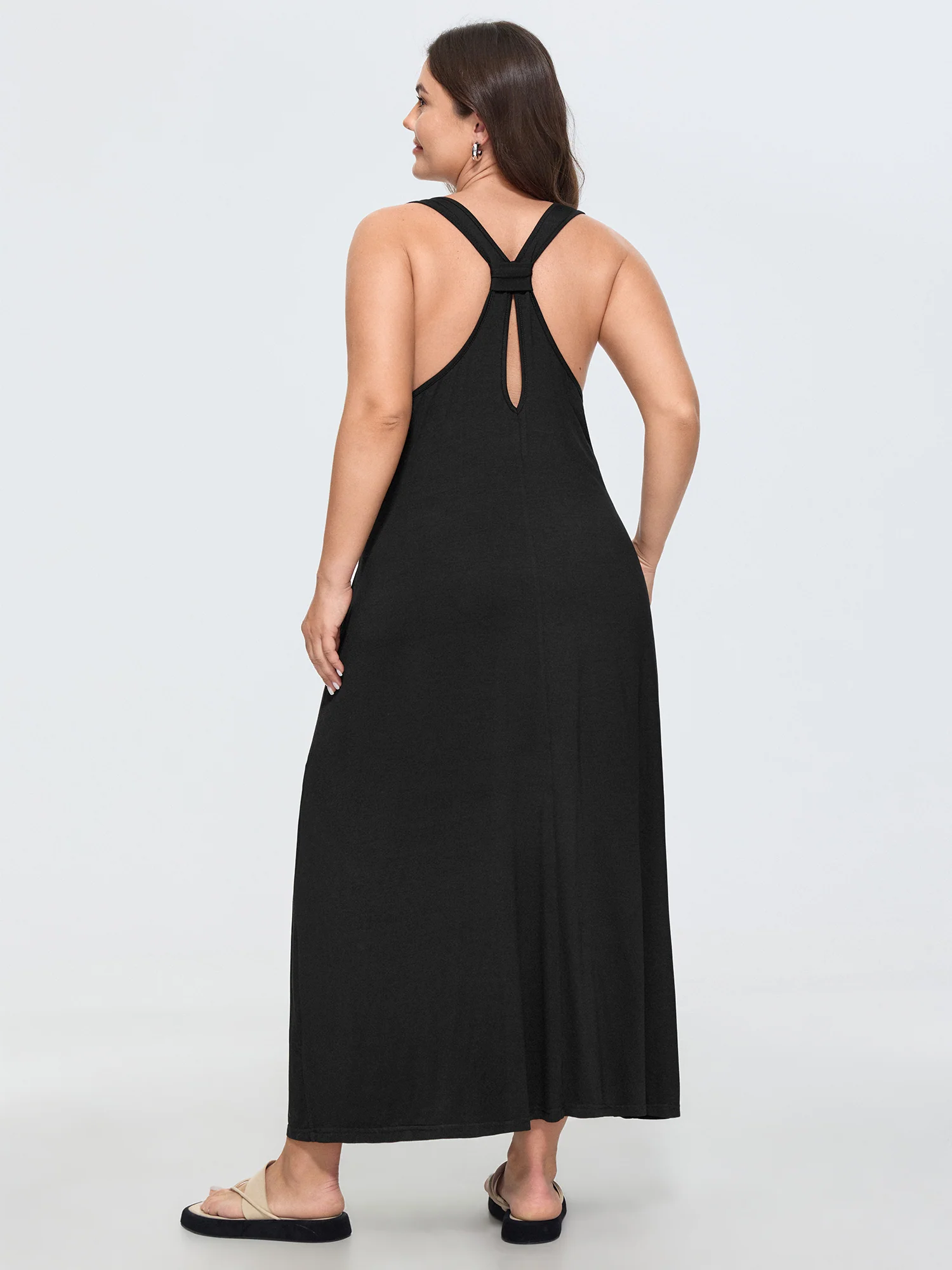 Supersoft Stretchy Wide-Straps Plain Maxi Dress