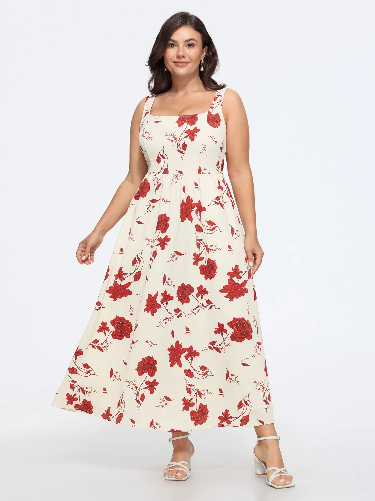 Floral Print Sleeveless Flowy Maxi Dress