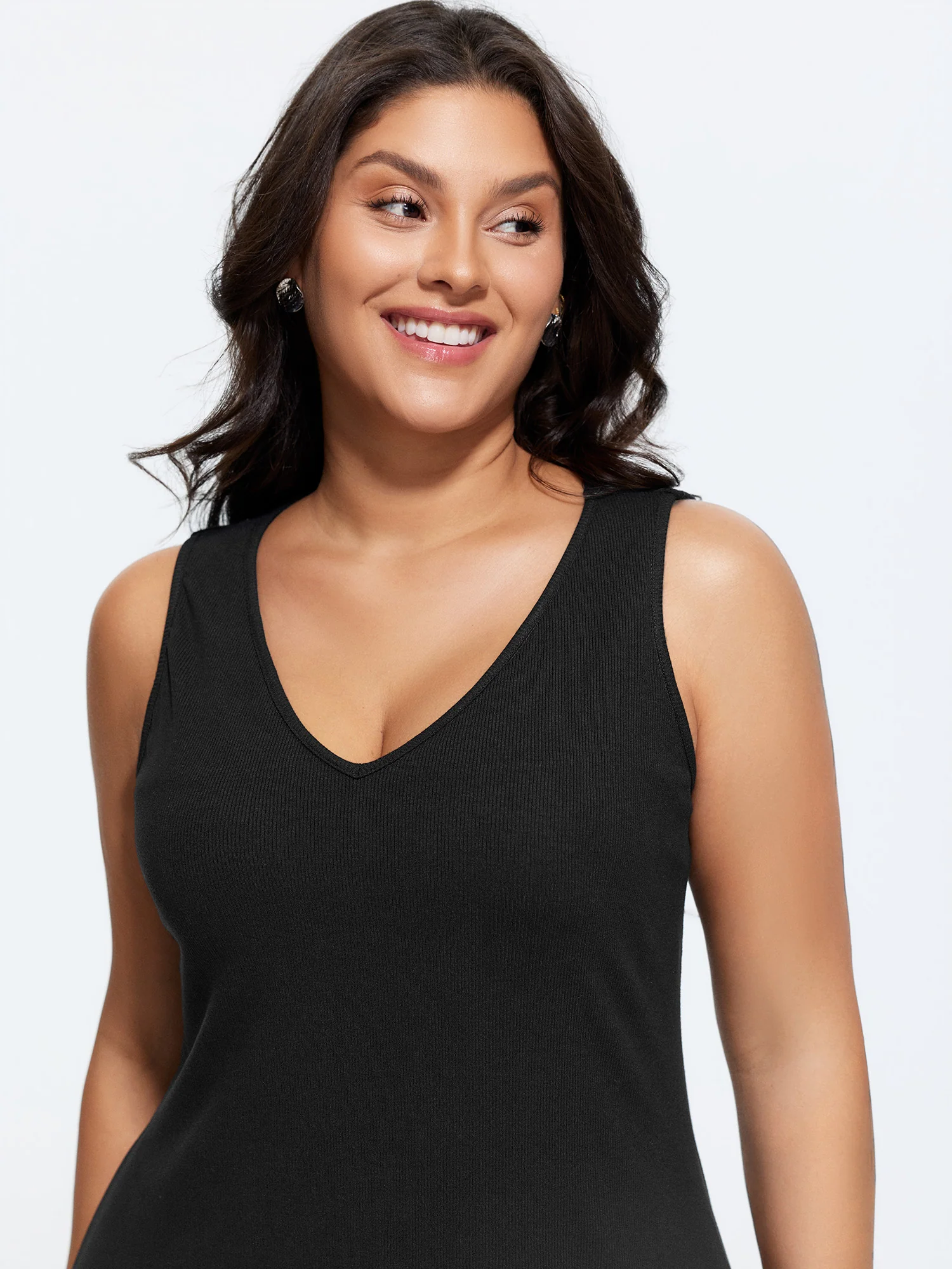 Supersoft Supported Bra Stretchy V-Neck Plain Midi Dress