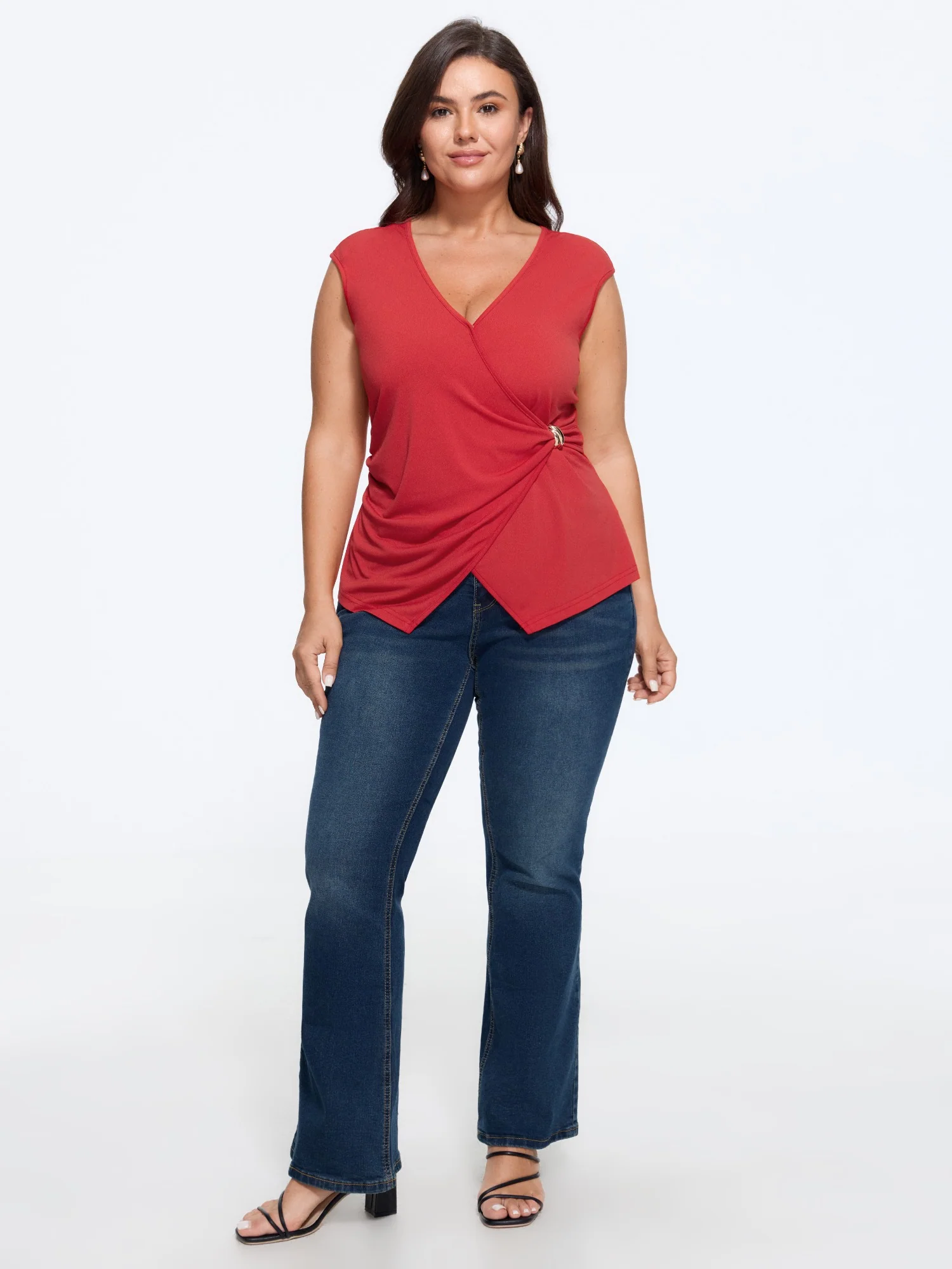 Wrap Side Buckle Draped Blouse