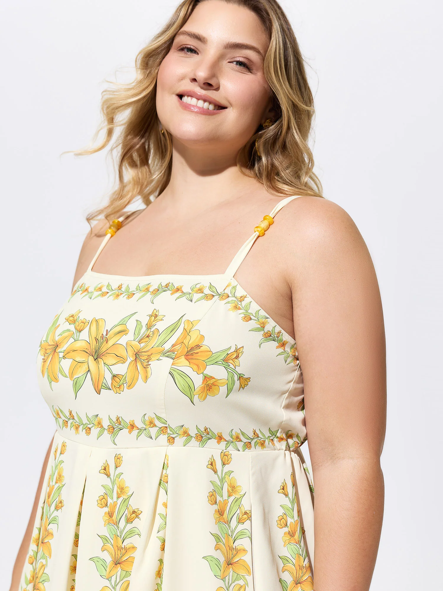 Floral Print Shirred Fit And Flare Midi Dress