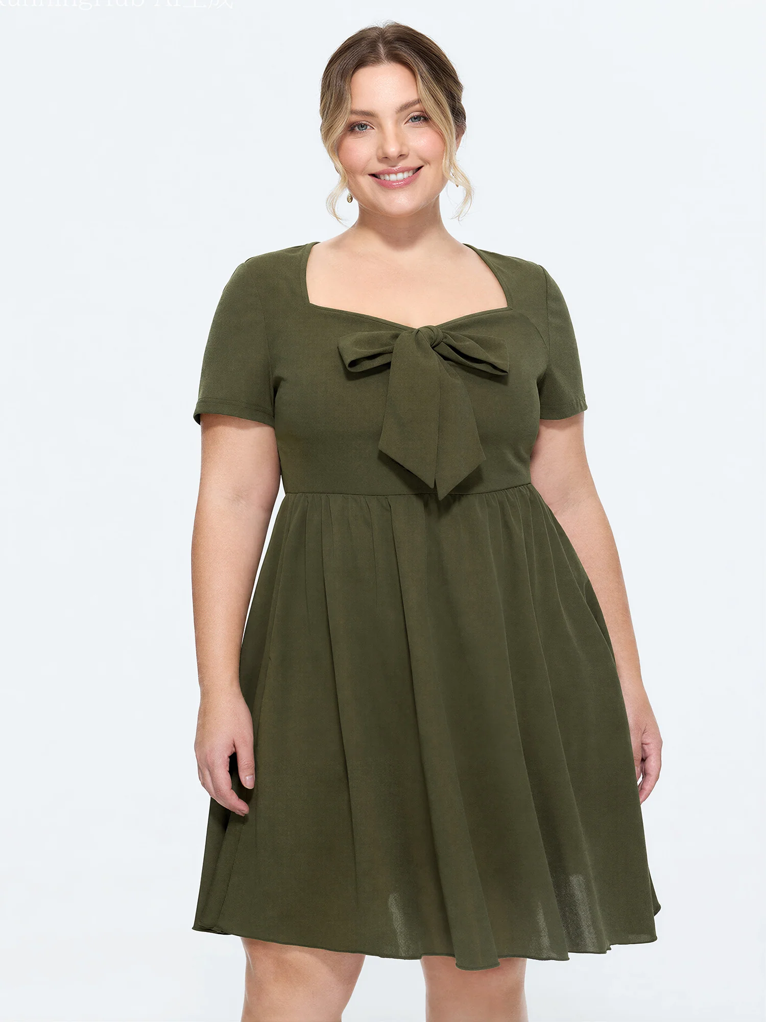 Bow-Tie Front Scoop Neckline Mini Dress