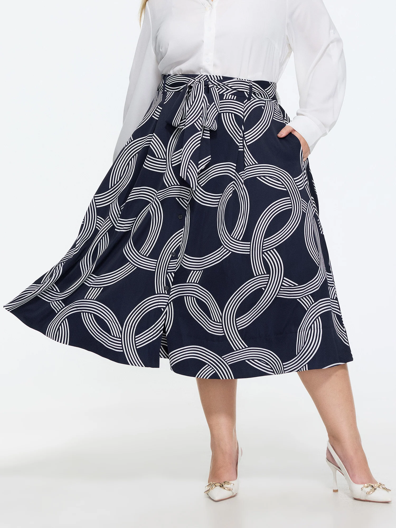 Abstract Print Waist-Tie Maxi Skirt