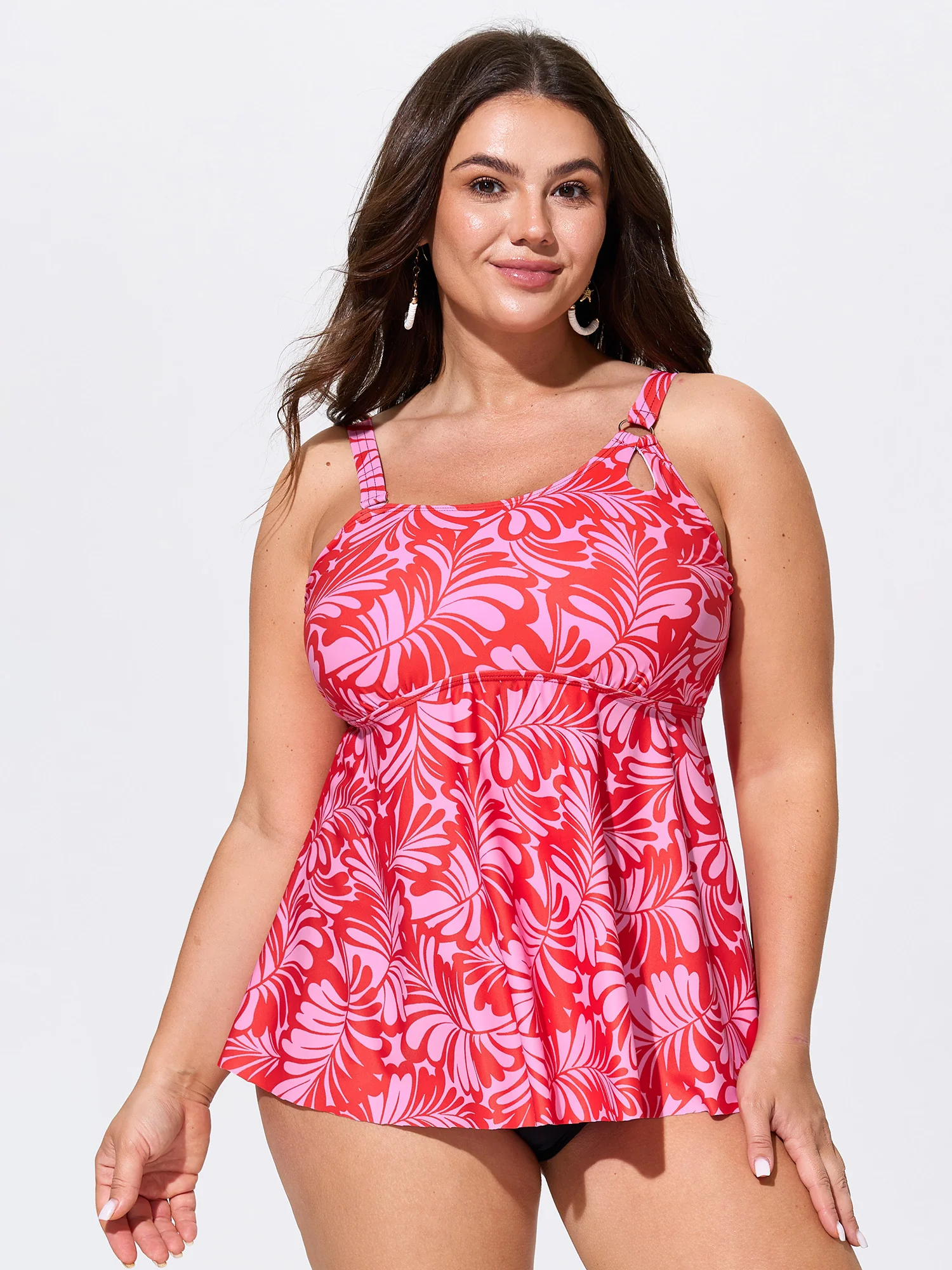 Floral Print Cut-Out Strap Swim Top