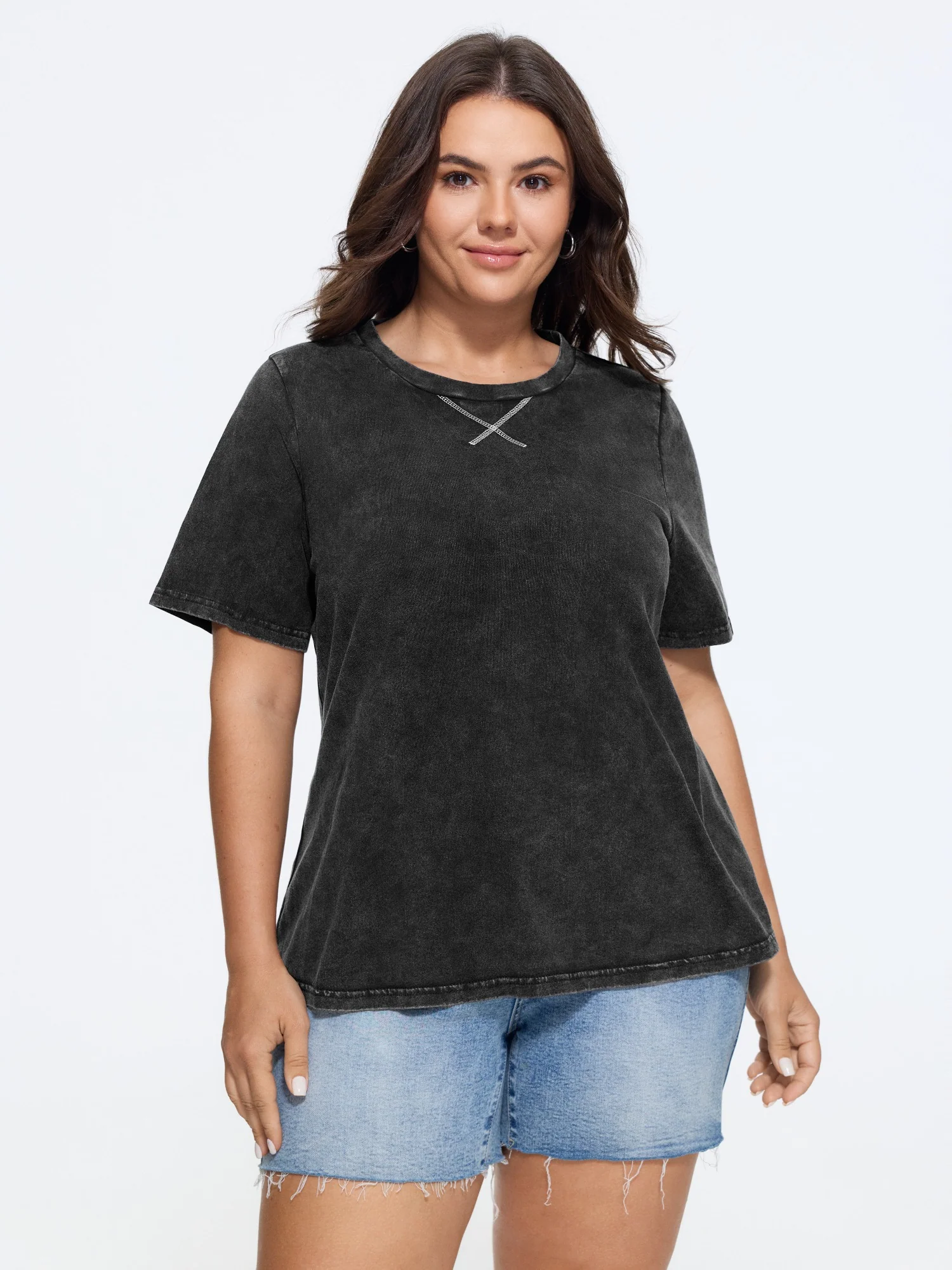 Cotton Vintage Washed Cut-Out Back T-Shirt