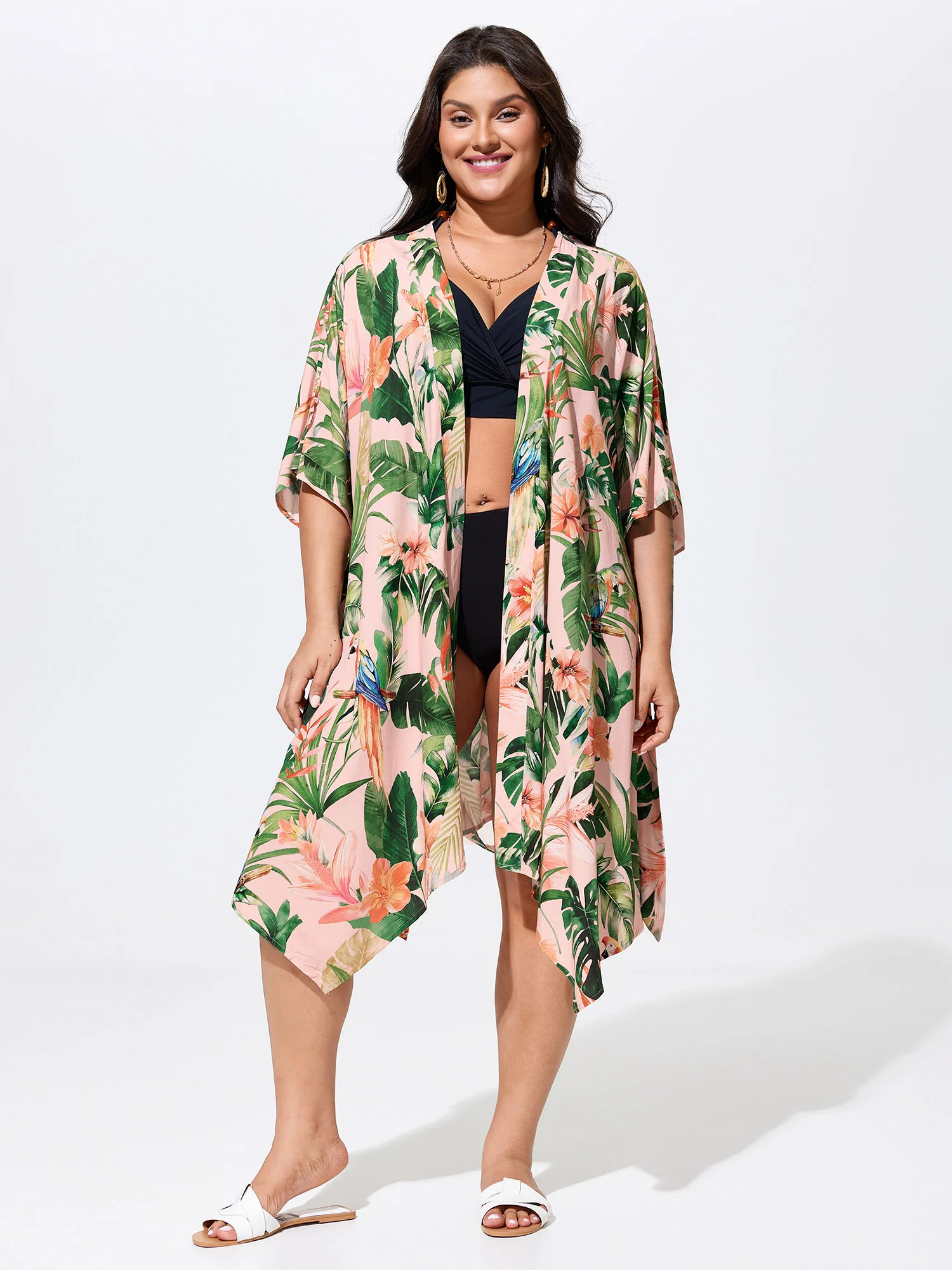 Tropical Escape Waist Tie Kimono