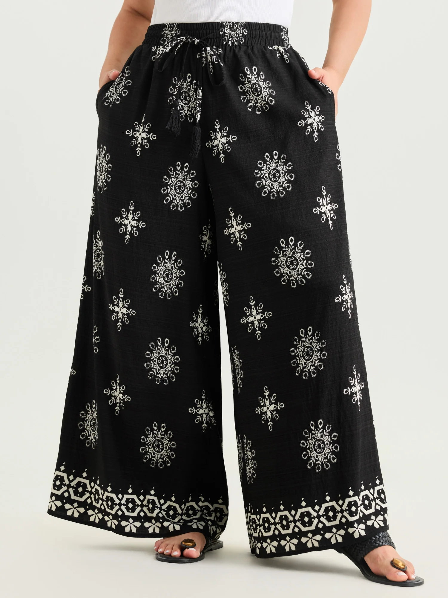Boho Floral Print Wide Leg Pants
