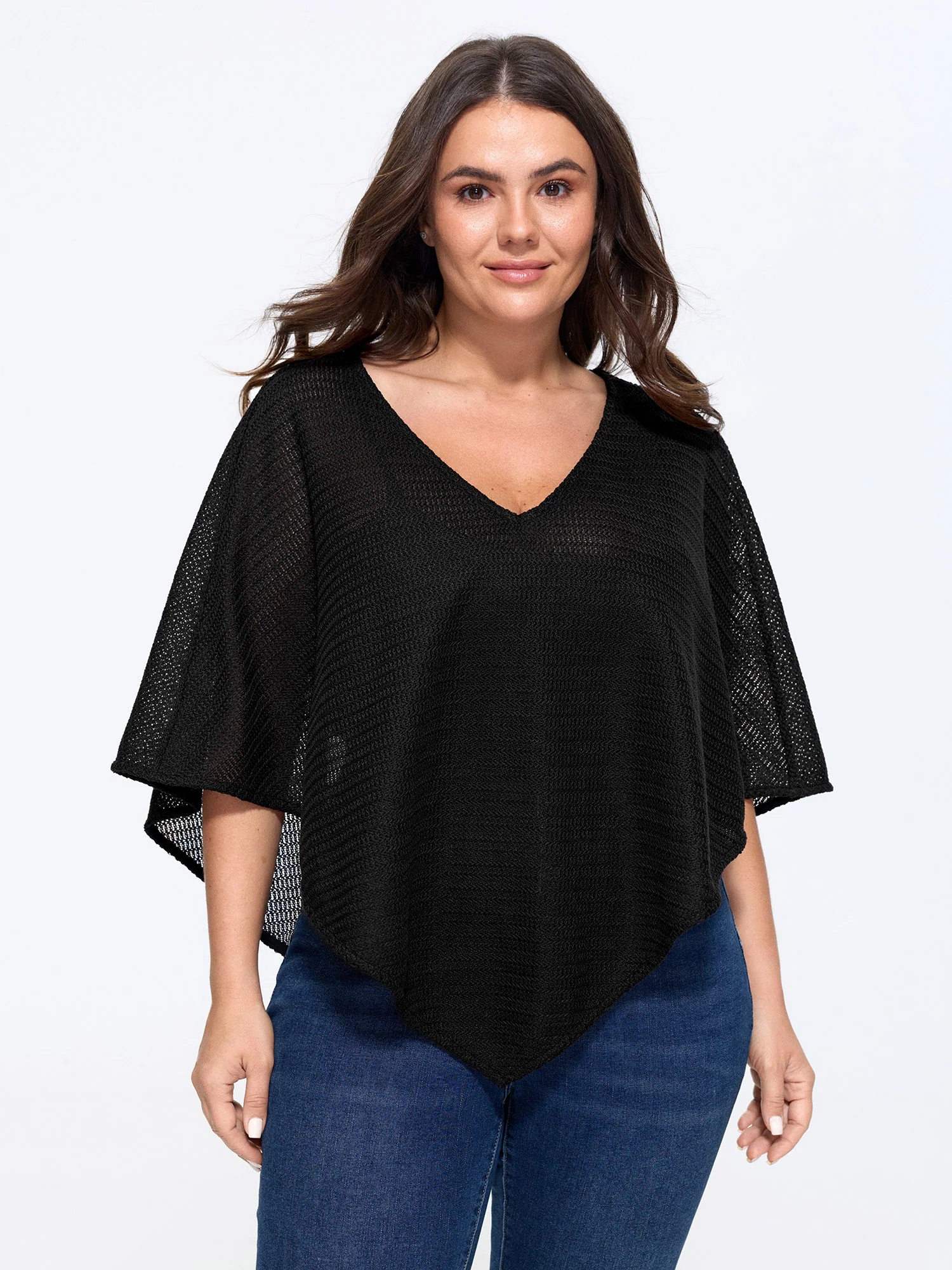 Dolman Sleeve Cut Out Loose Triangle Hem T-Shirt