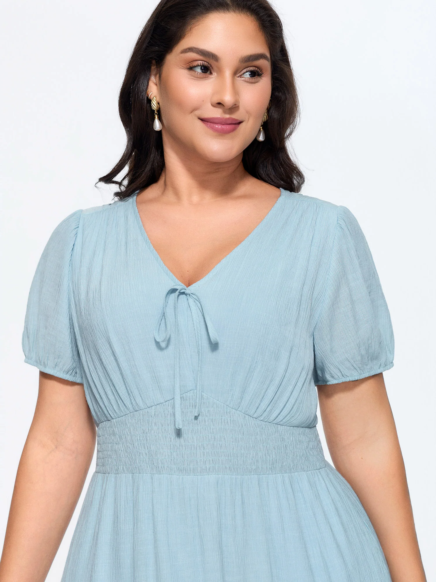 Shirred Waist Tiered Flowy Midi Dress