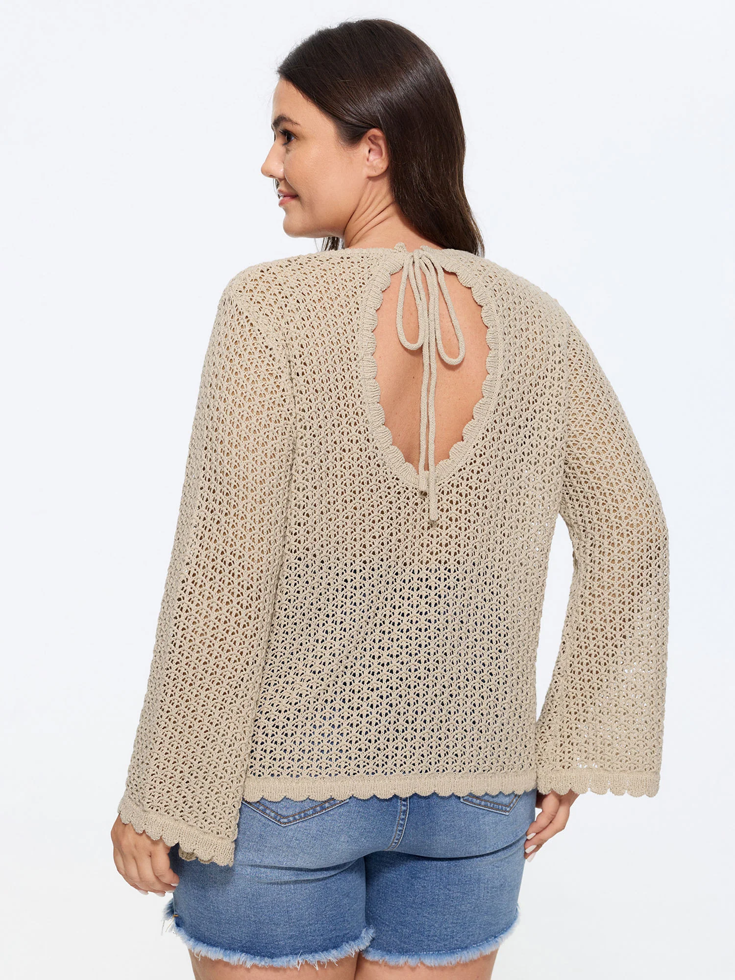 Sheer Hollow Out Back-Tie Cardigan